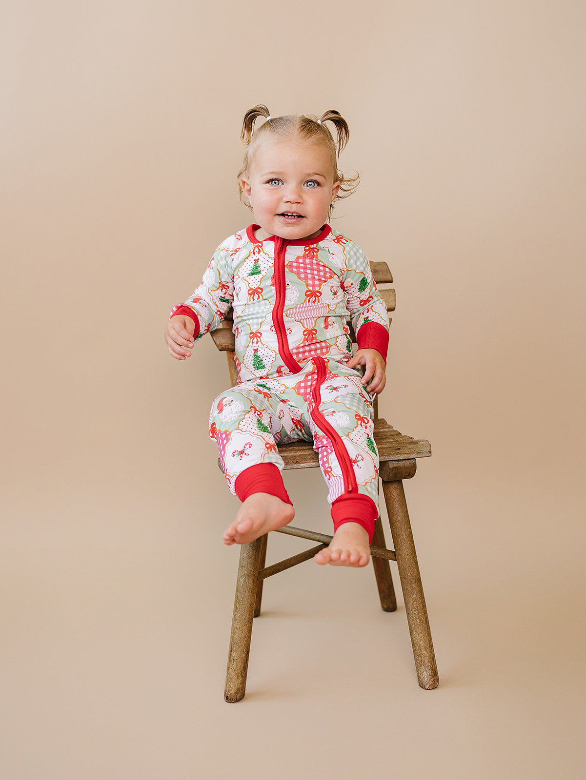 Bamboo Zip Romper | Santa Patchwork