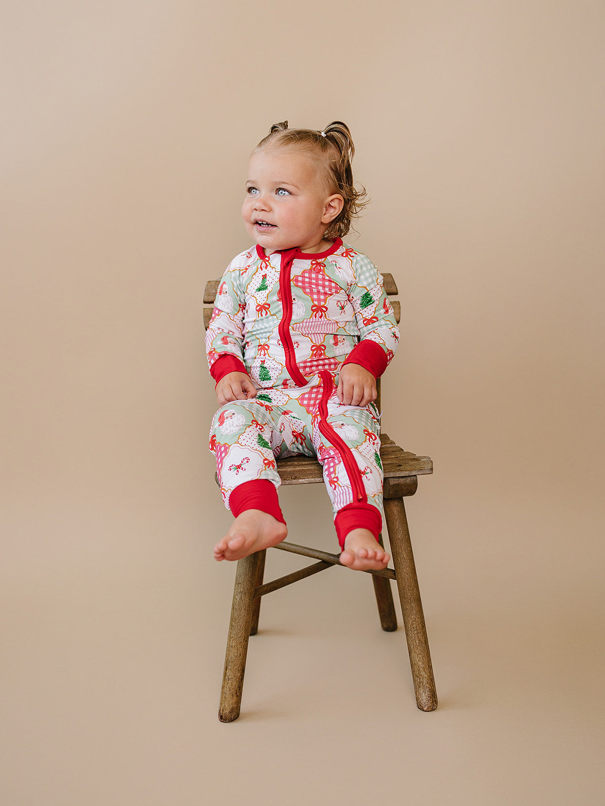 Bamboo Zip Romper | Santa Patchwork