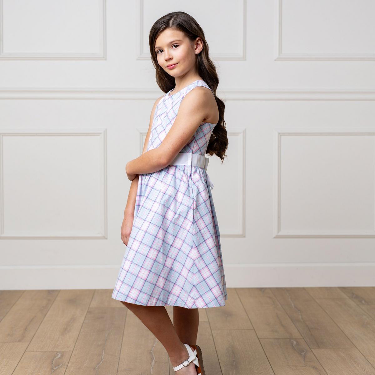 Organic Cross Back Party Dress - English Blue Plaid