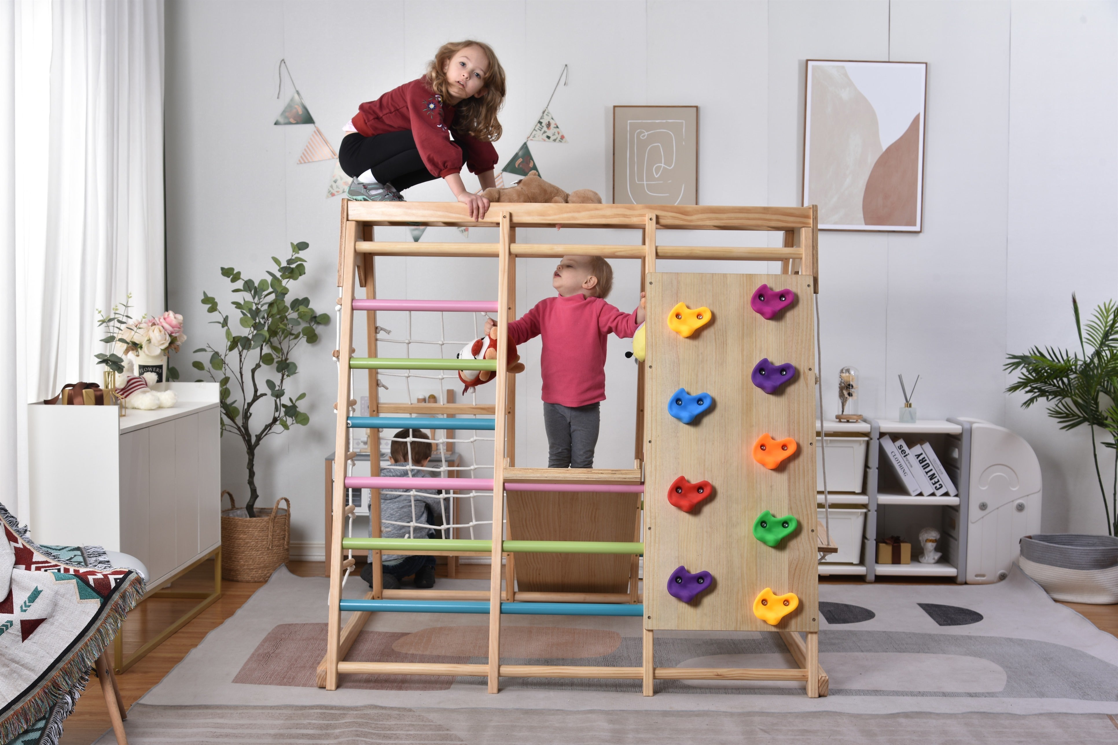 Magnolia - Real Wood 7-in-1 Playset Indoor Avenlur.com Colored Bars Medium ('47'x'43'x47') 