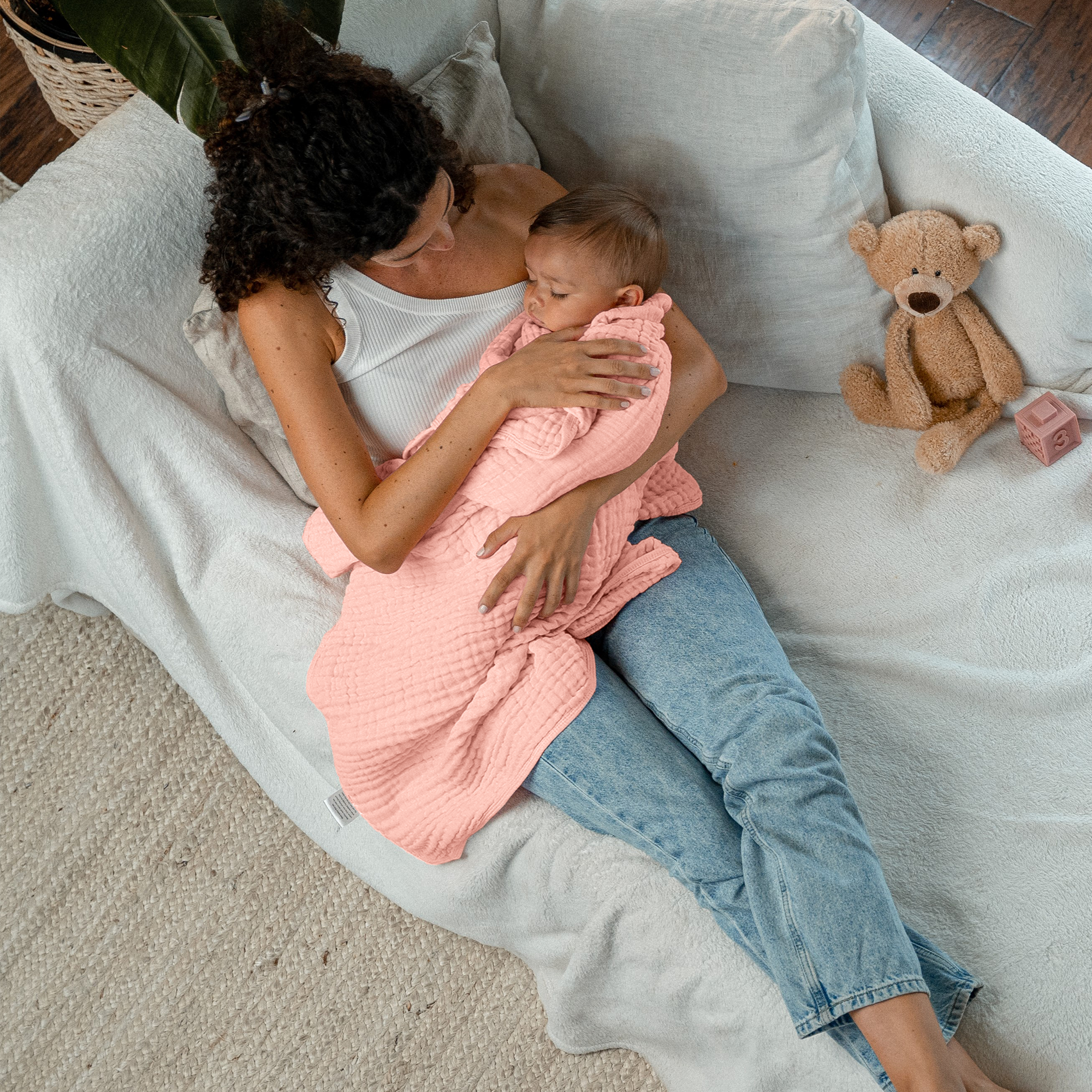 Baby Muslin Blanket by Comfy Cubs in Lace Pink