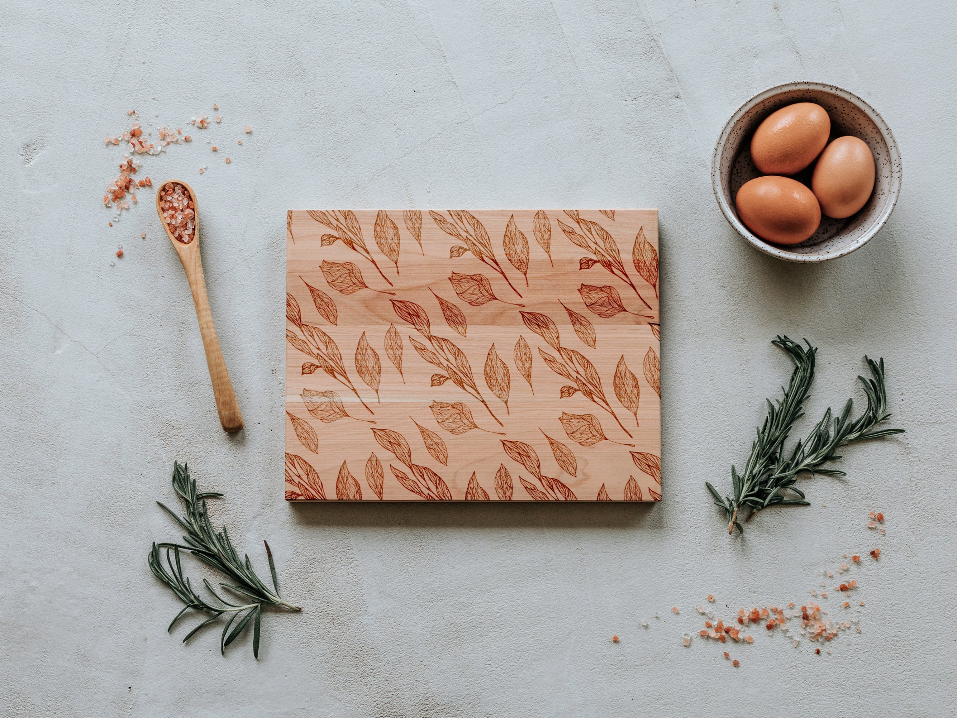 Botanical Leaf Pattern Engraved Wooden Cutting Board