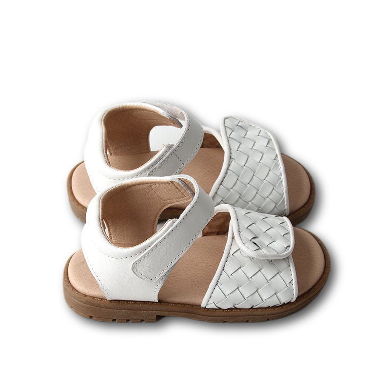 Leather Woven Sandal | Color 'Cotton' | Hard Sole  Consciously Baby   