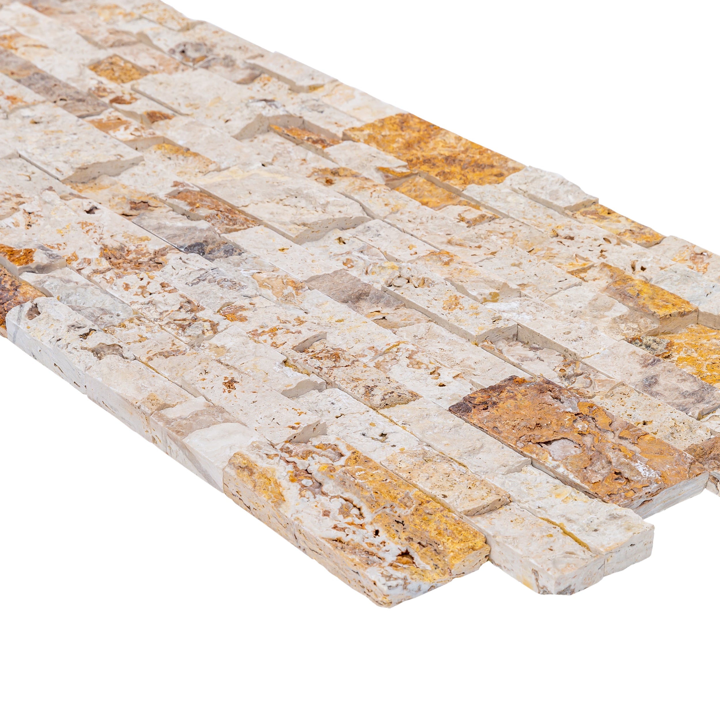 Leonardo Onyx Ledger 3D Panel 6"x24" Split-face Natural Travertine Wall Tile - Belair Collection