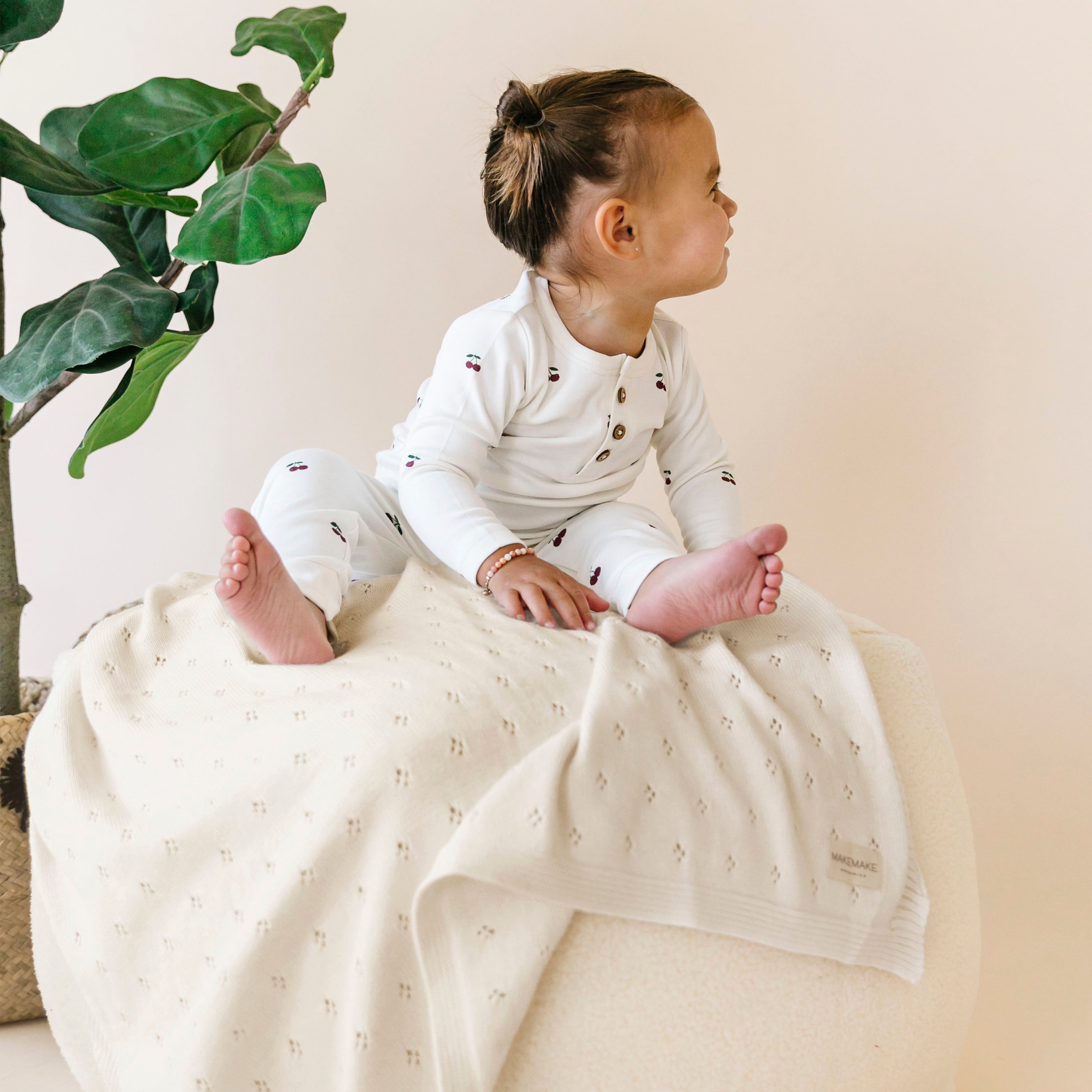 Organic Baby Blanket Pointelle - Vanilla Natural Pointelle Baby Blanket Makemake Organics   