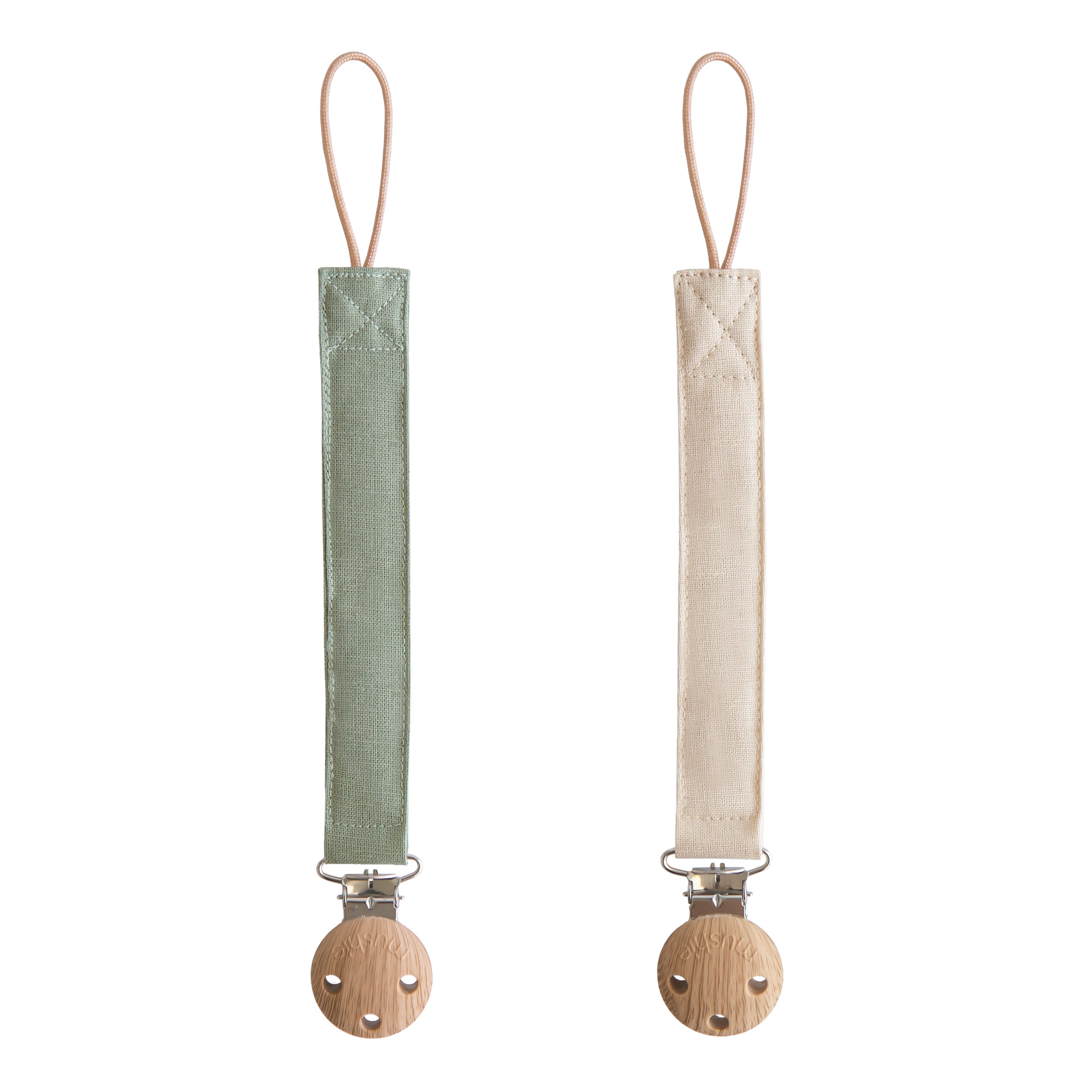 Linen Pacifier Clip 2-Pack Pacifier Clip Mushie Olive/Shifting Sand  