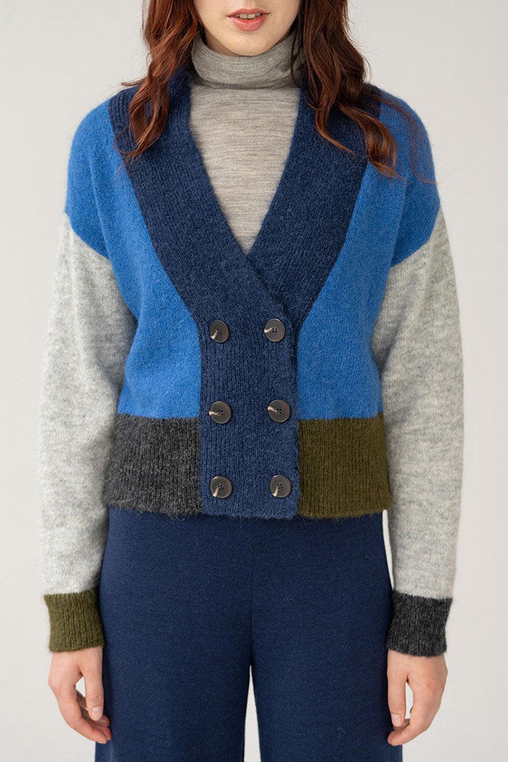 Color Block Cardi - Navy Multi