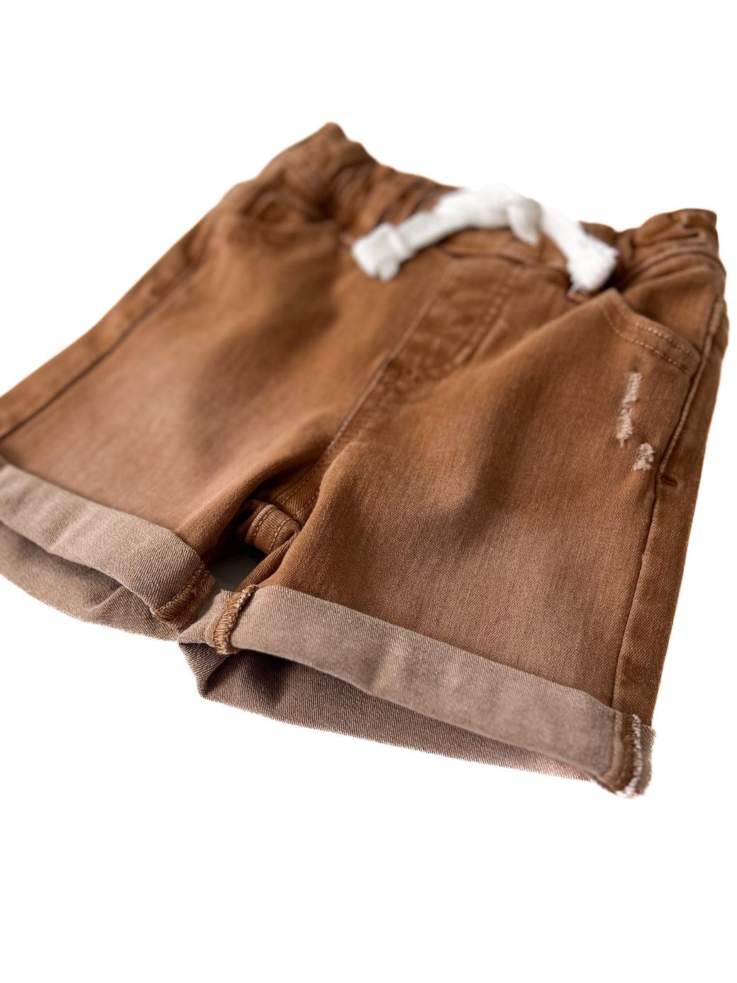 Boys Rolled Denim Short - Dark Camel