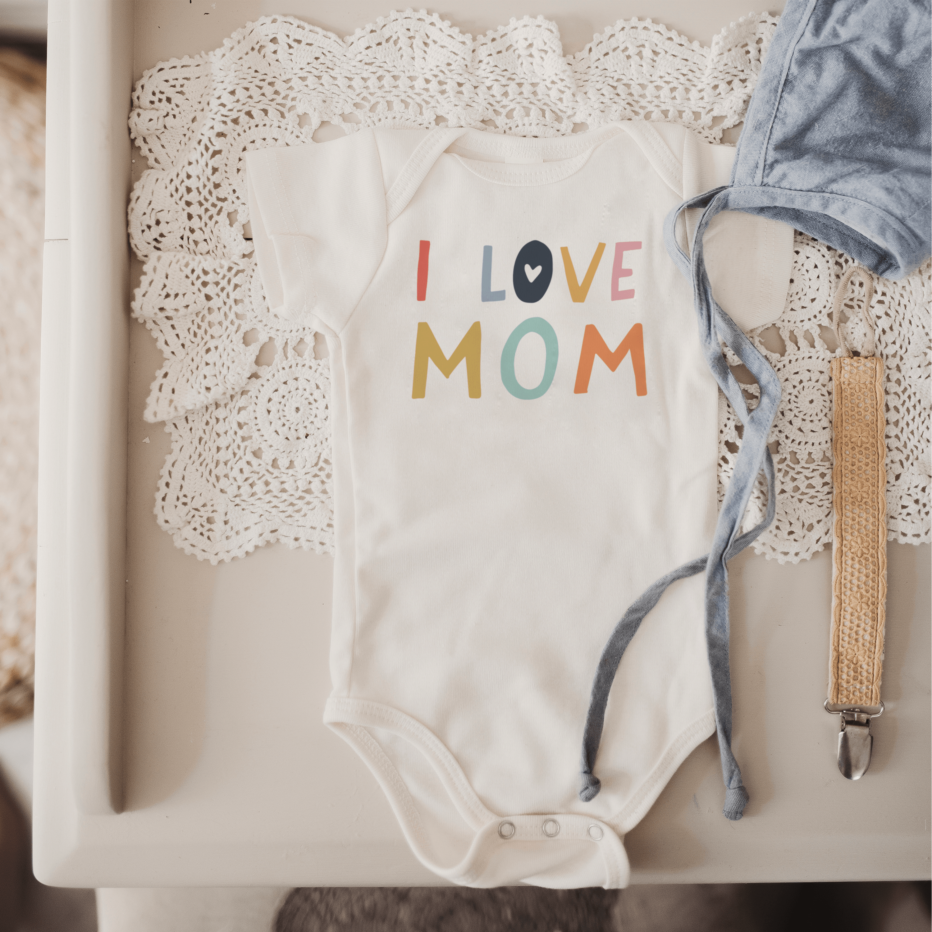 Macrame Oval Play Mat & Love Mom Bodysuit Bundle