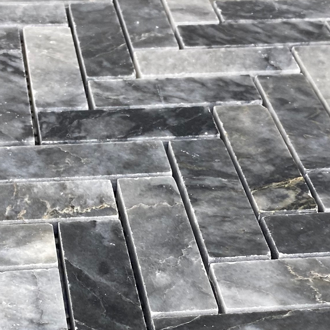 Luna Sky Marble 1"x3" Herringbone on 12" x 12" Mesh Mosaic Tile - Belair Collection