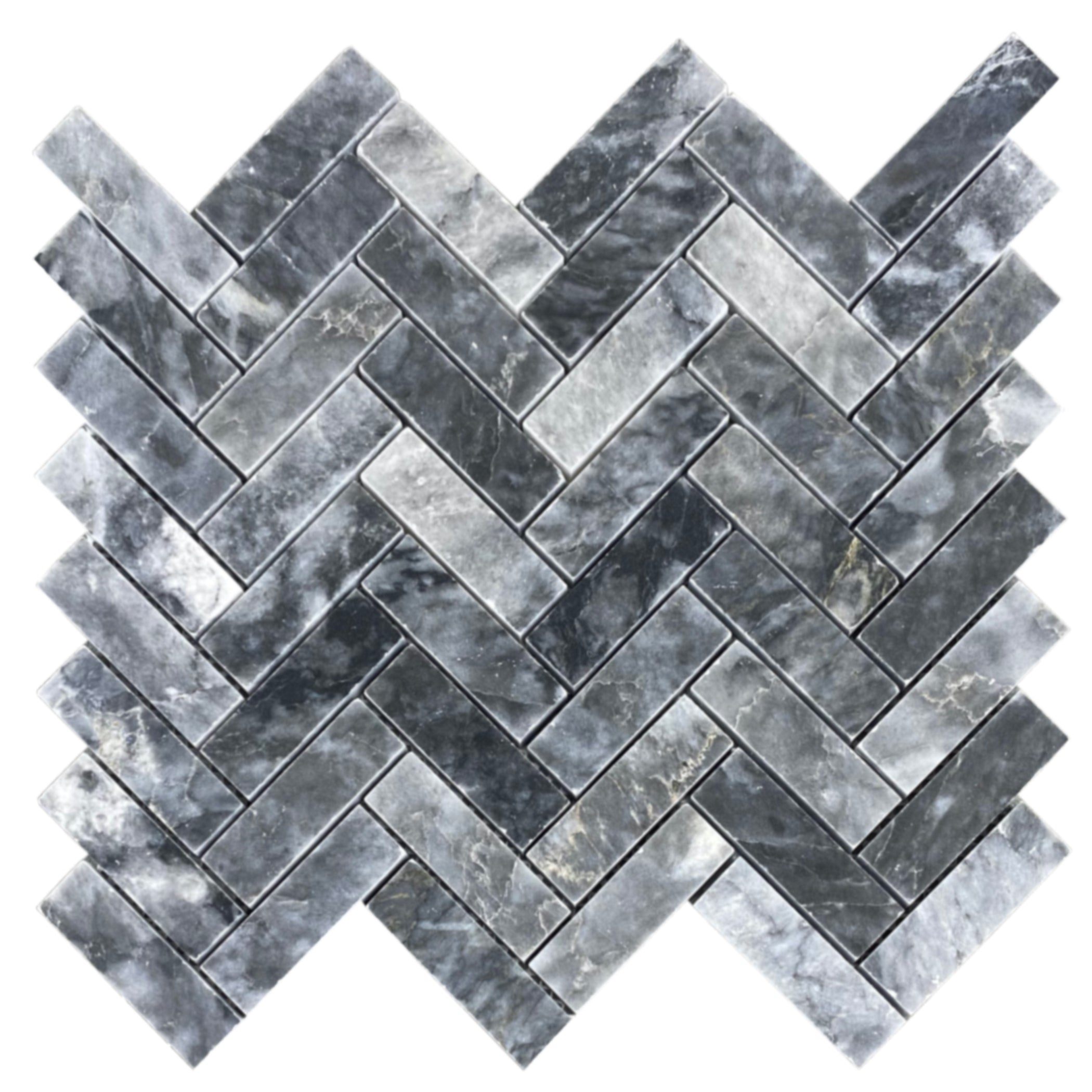 Luna Sky Marble 1"x3" Herringbone on 12" x 12" Mesh Mosaic Tile - Belair Collection
