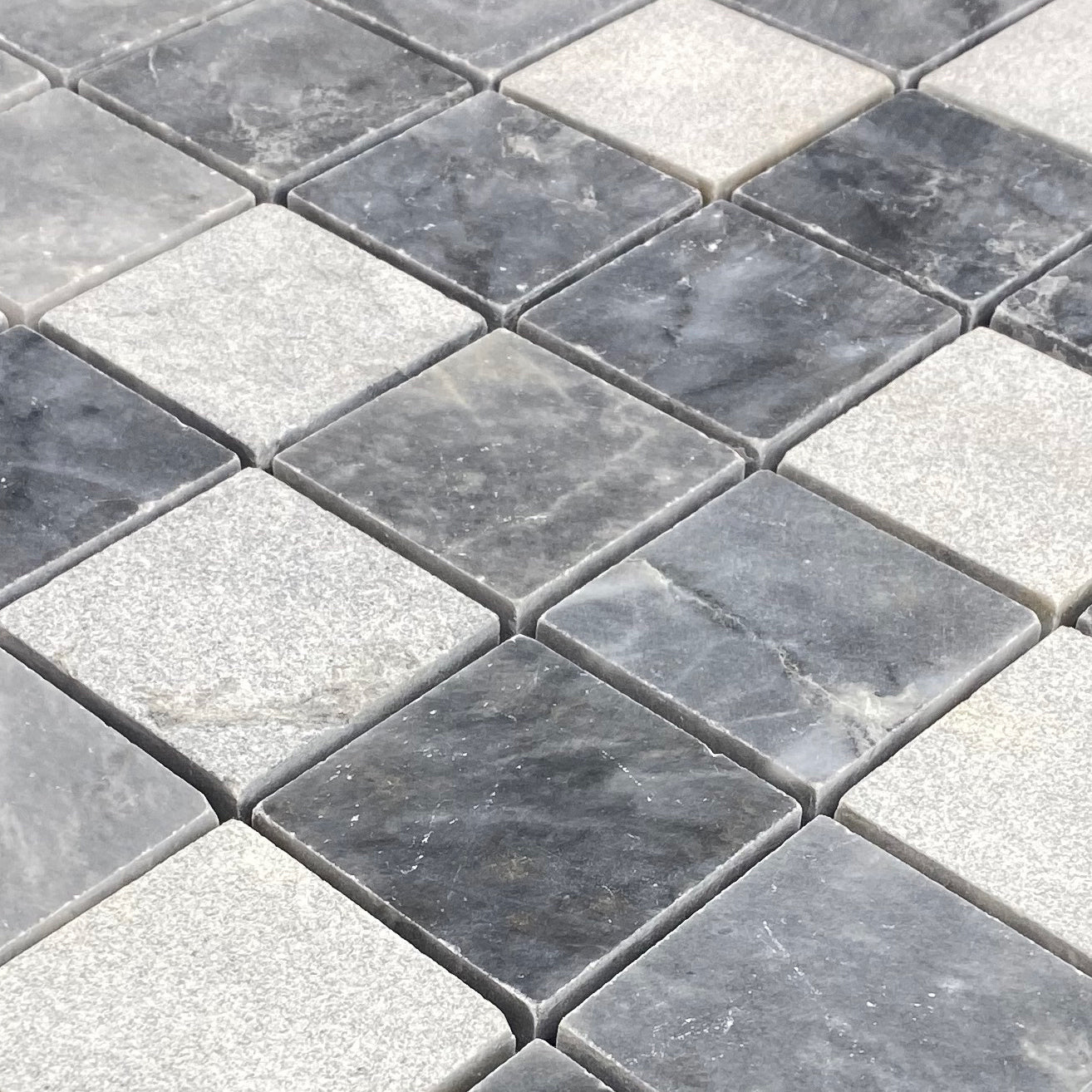 Luna Sky Marble 2"x2" Mixed Finish on 12"x12" Mesh Mosaic Tile - Belair Collection