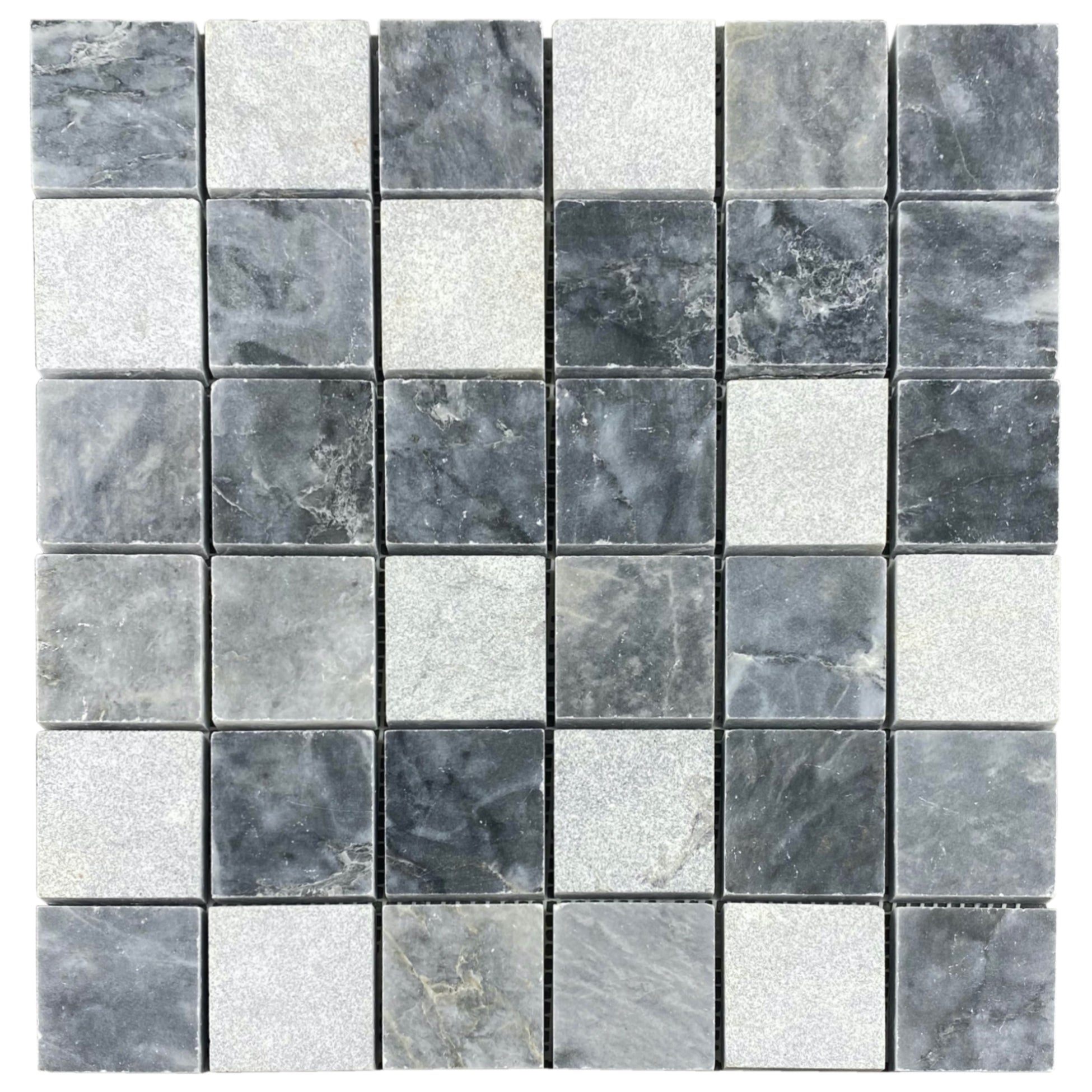 Luna Sky Marble 2"x2" Mixed Finish on 12"x12" Mesh Mosaic Tile - Belair Collection