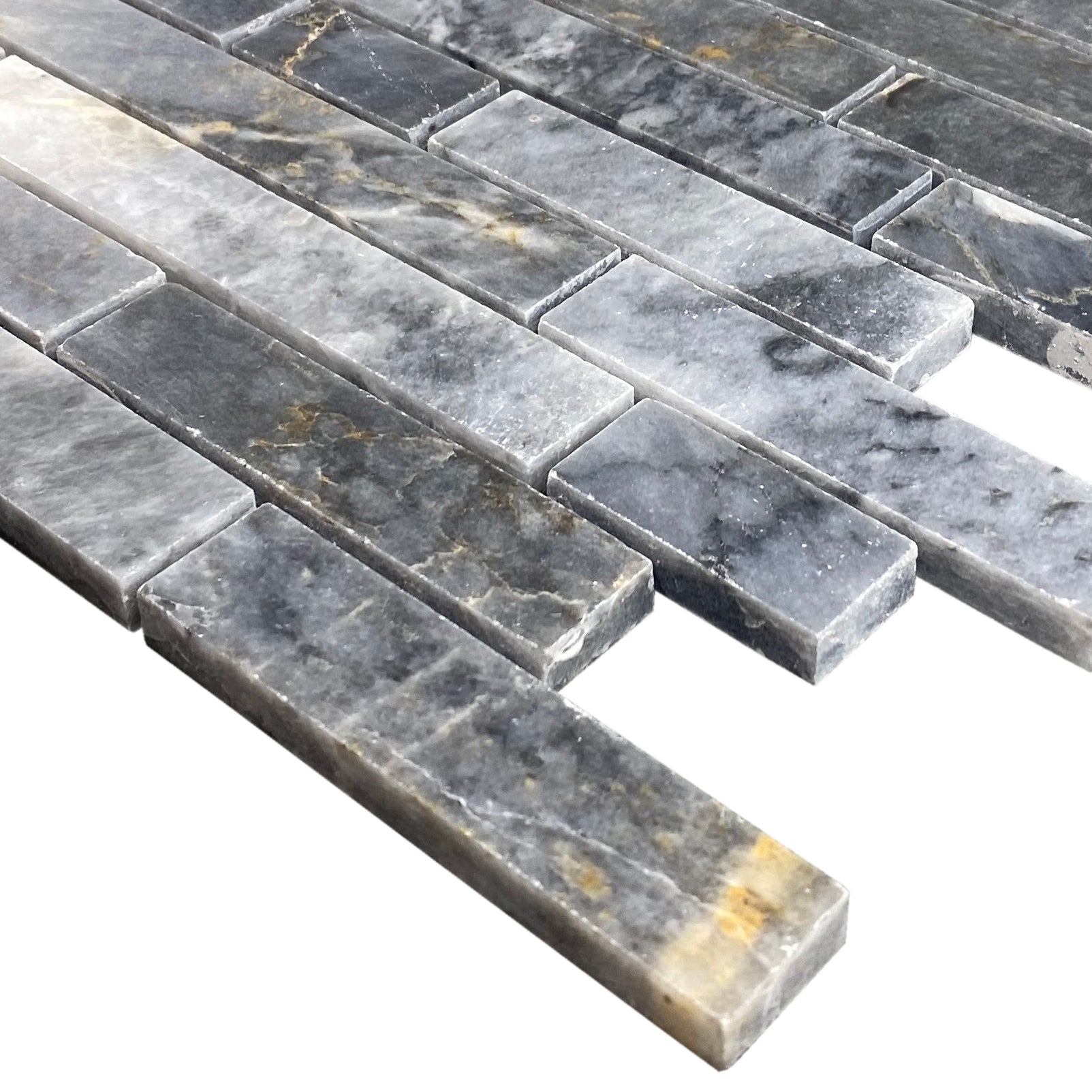 Luna Sky Marble Strip Liner on 12" x 12" Mesh Mosaic Tile - Belair Collection