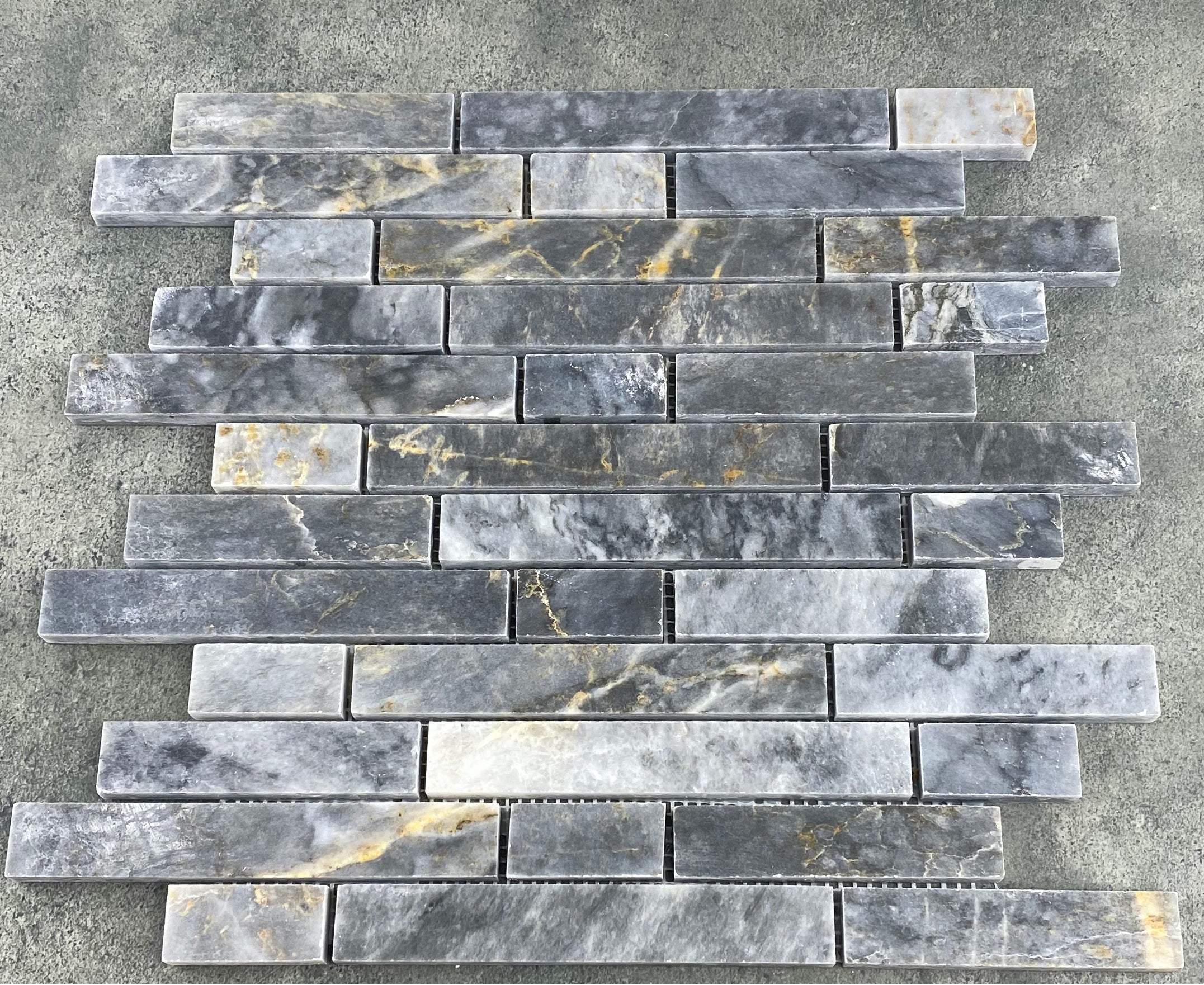 Luna Sky Marble Strip Liner on 12" x 12" Mesh Mosaic Tile - Belair Collection