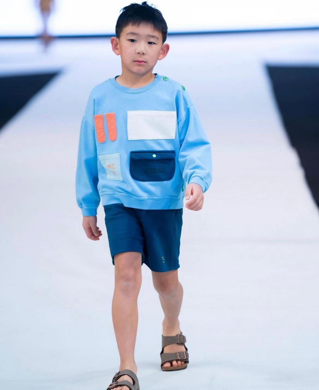 Recycled Cotton Pockets Kid Sweatshirt - Della Blue/multi