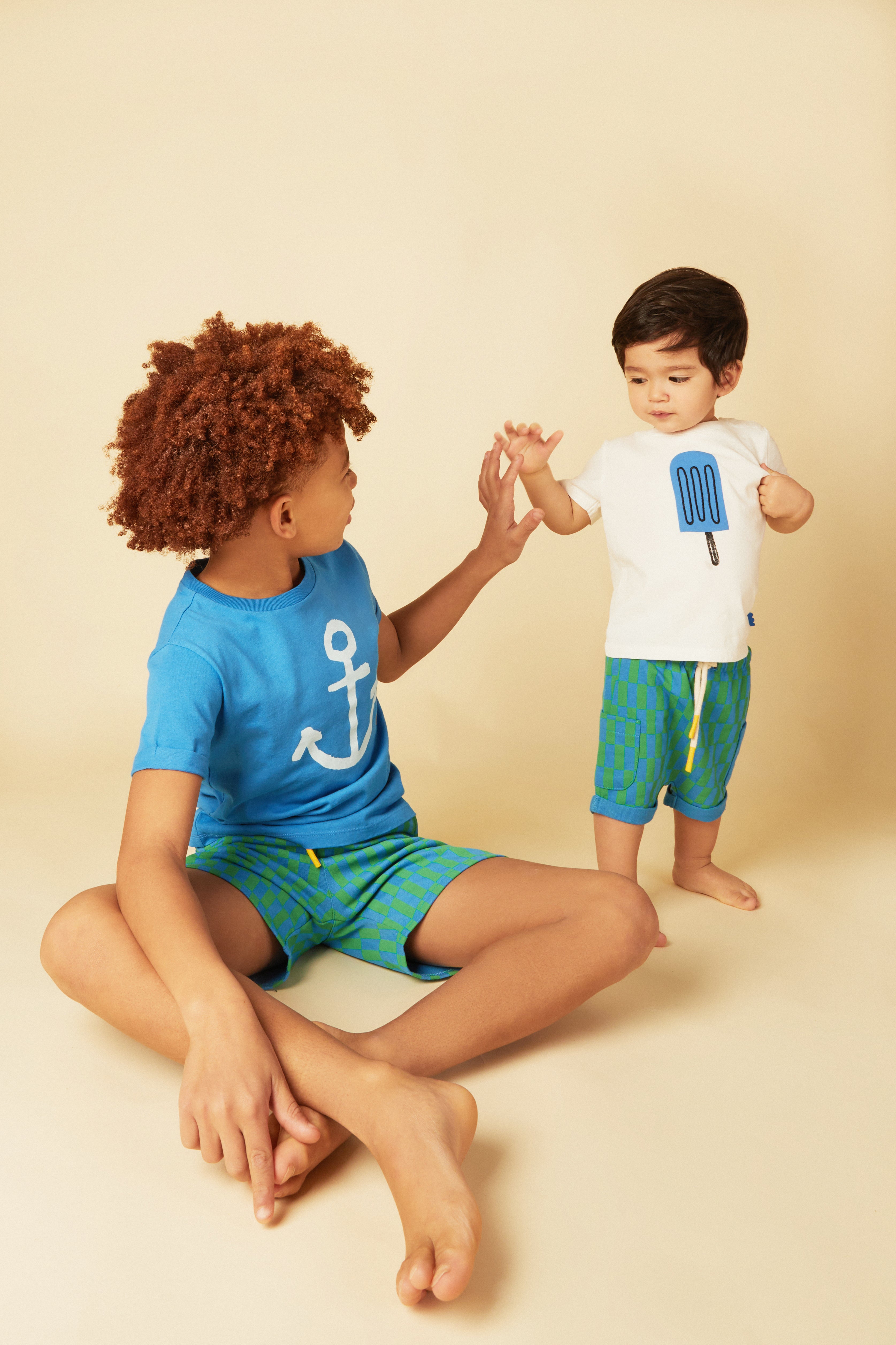 Recycled Cotton Blue Checkered Baby Short