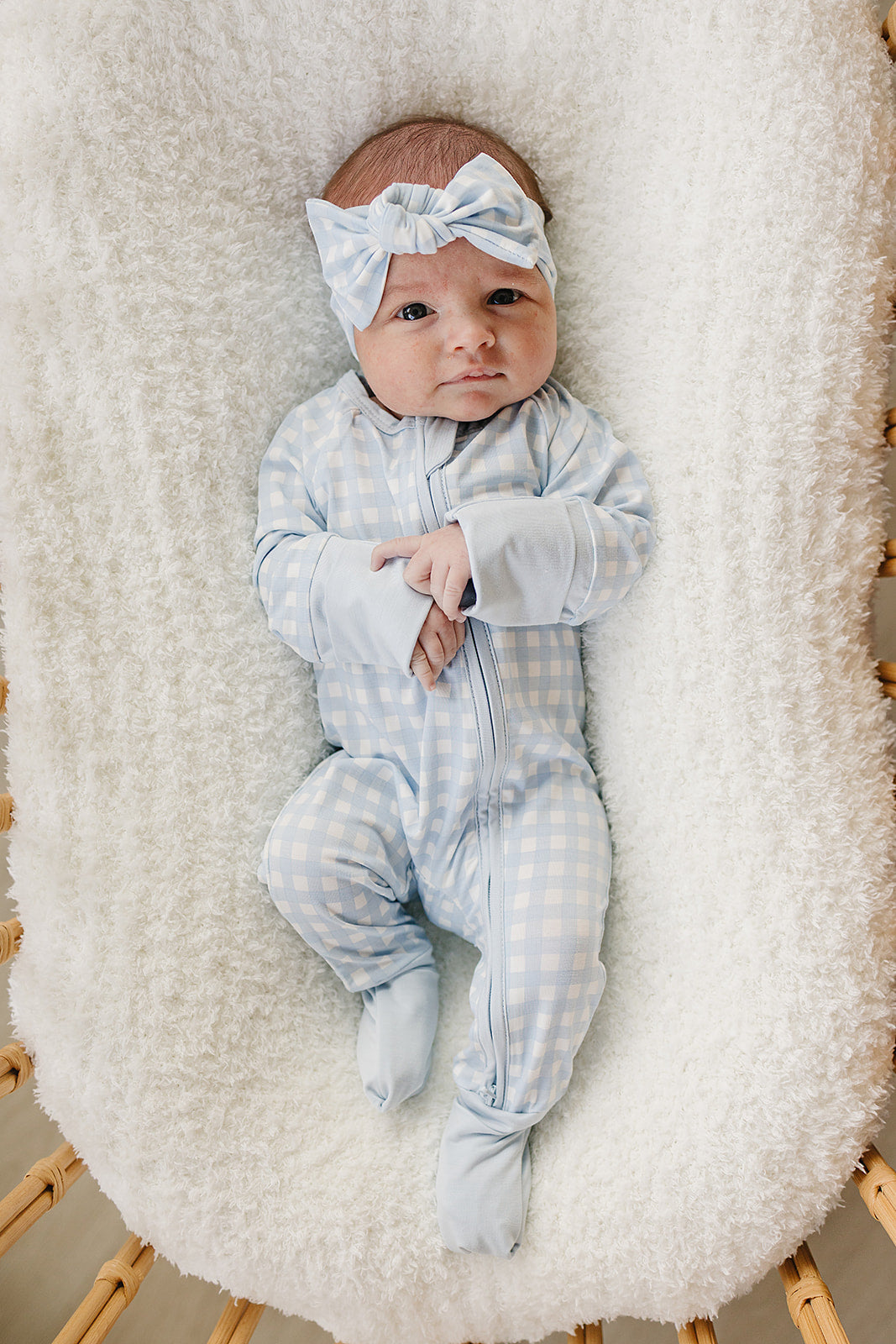 Blue Gingham Bamboo Zipper