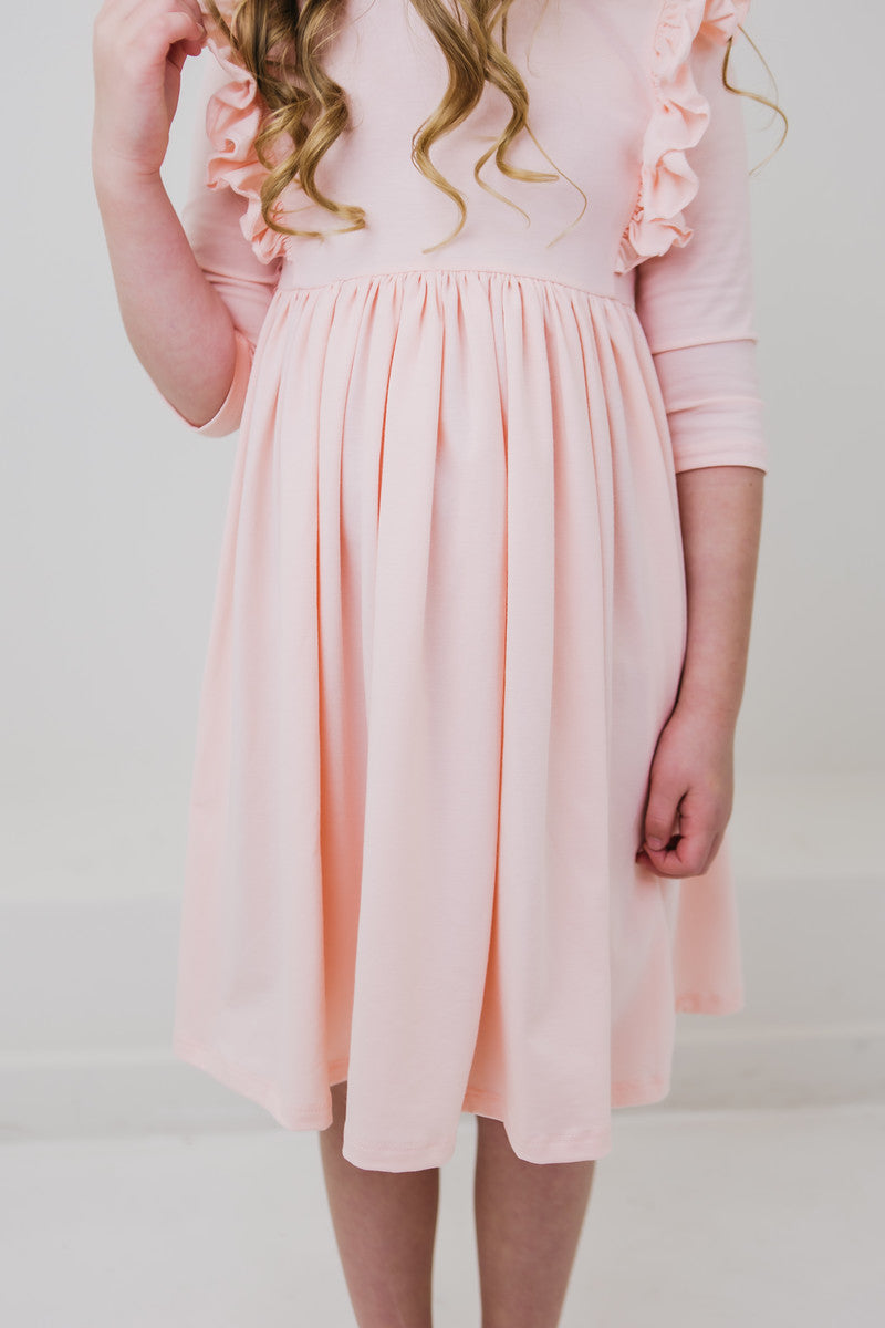 Petal Pink 3/4 Sleeve Ruffle Twirl Dress