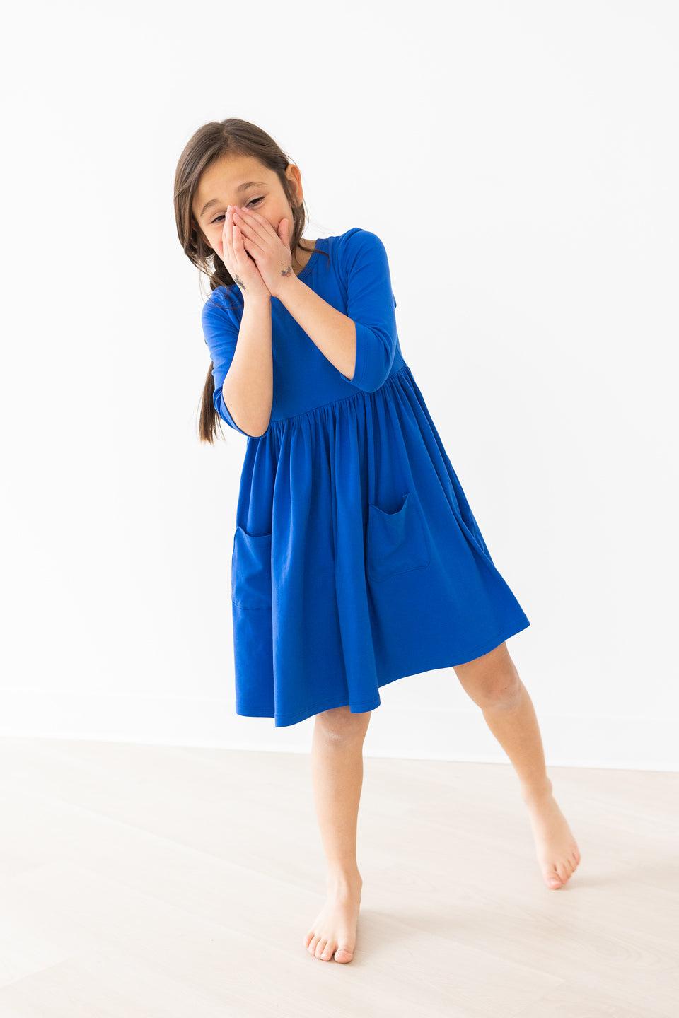 Royal Blue 3/4 Sleeve Pocket Twirl Dress