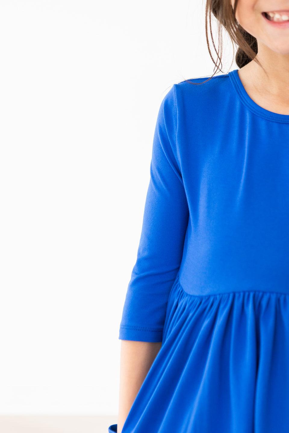 Royal Blue 3/4 Sleeve Pocket Twirl Dress