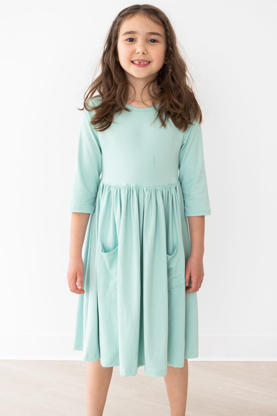 Sage 3/4 Sleeve Pocket Twirl Dress