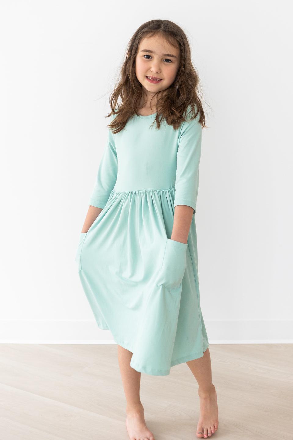 Sage 3/4 Sleeve Pocket Twirl Dress