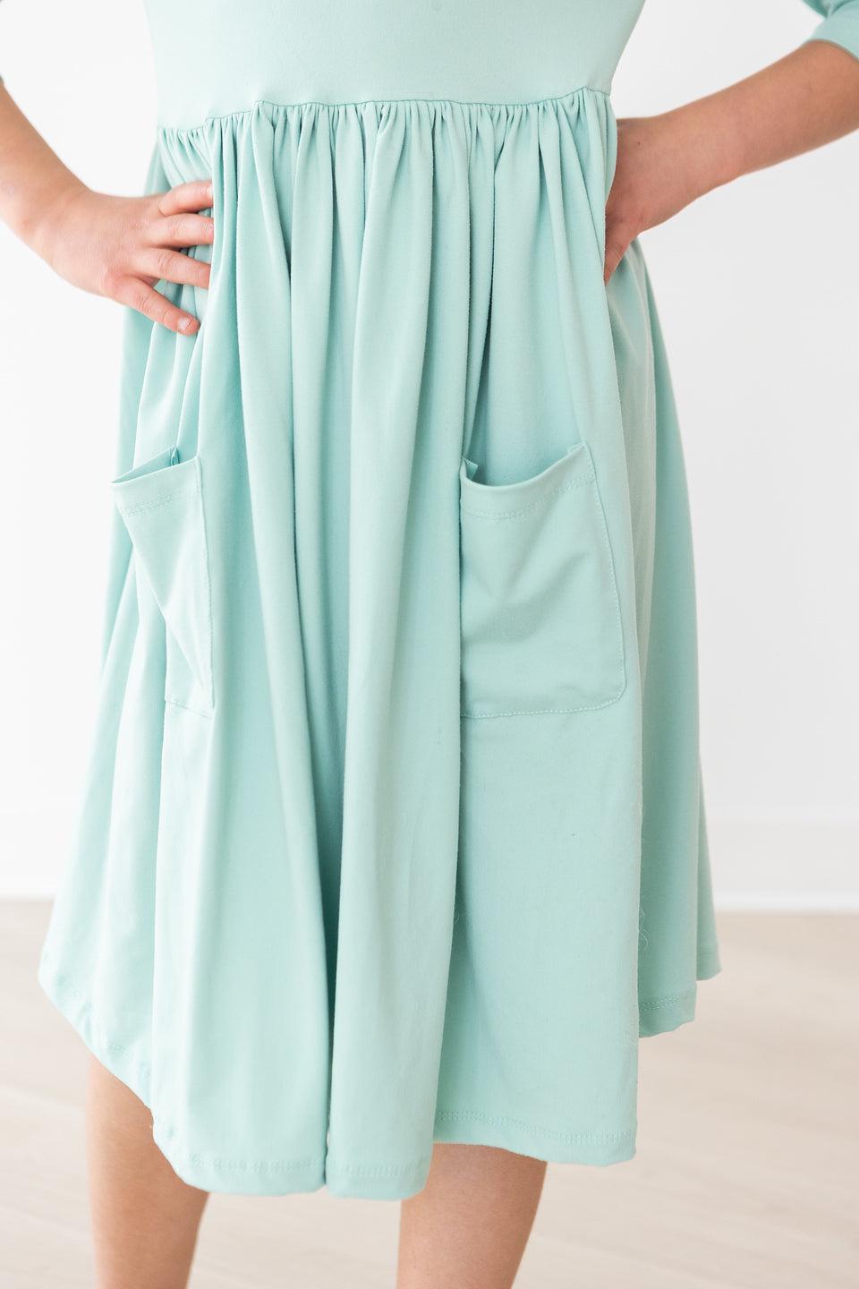 Sage 3/4 Sleeve Pocket Twirl Dress