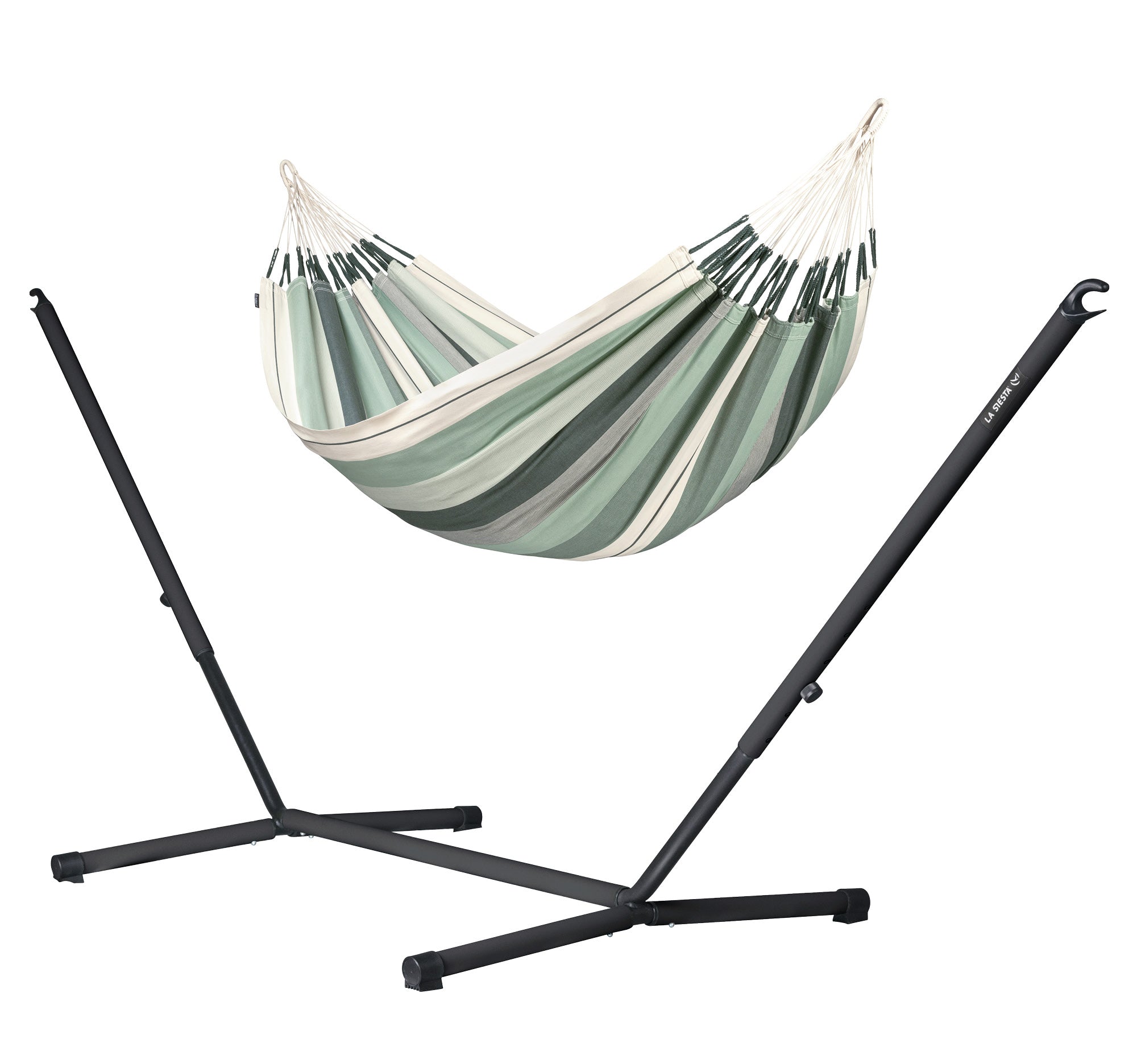 Nautico Anthracite Organic Olive - Organic Cotton Double Hammock with Powder Coated Steel Stand