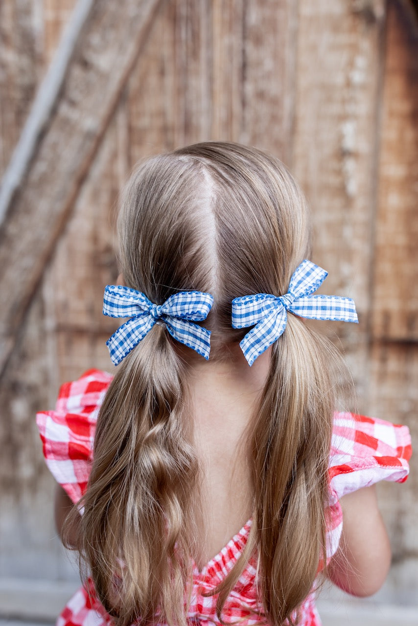 Picnic - Blue | Pigtail Set - Ribbon Bow