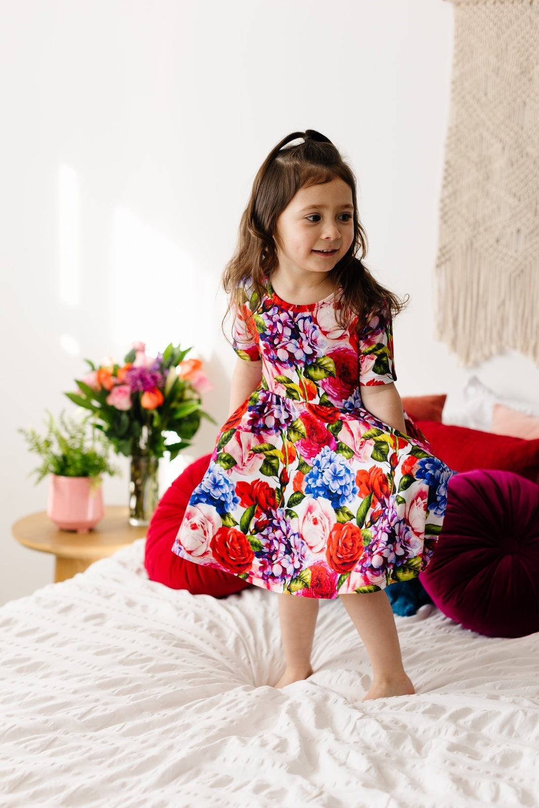 Hydrangea Rose Short Sleeve Skater Dress