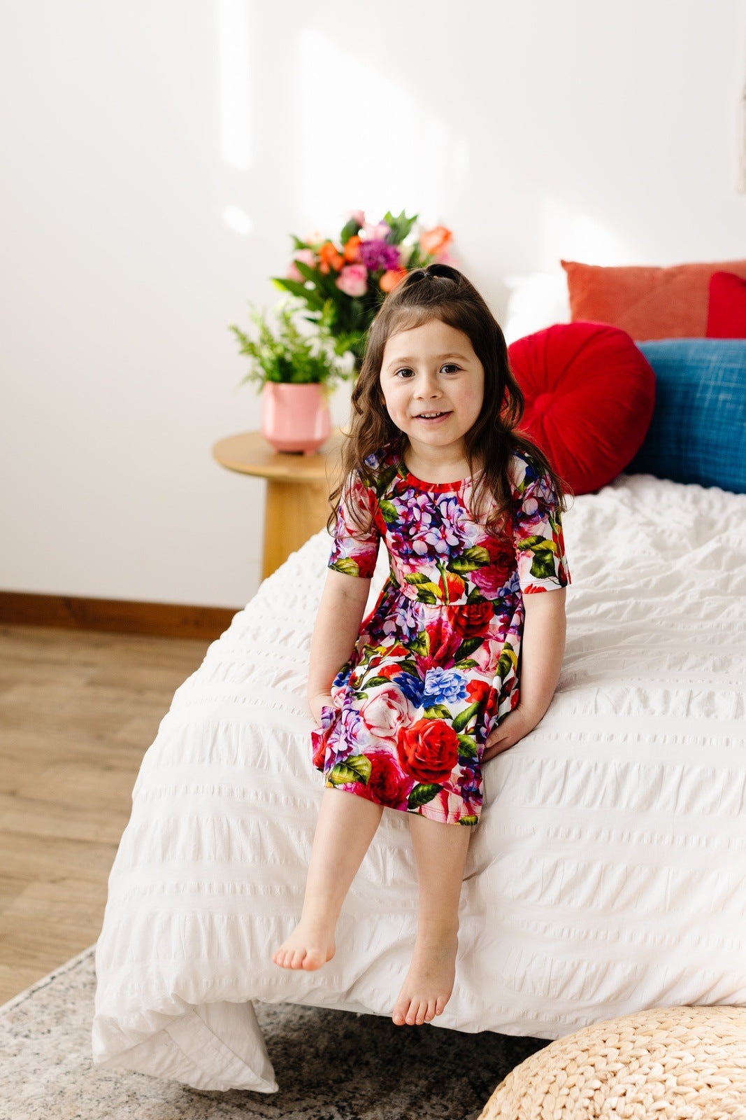 Hydrangea Rose Short Sleeve Skater Dress