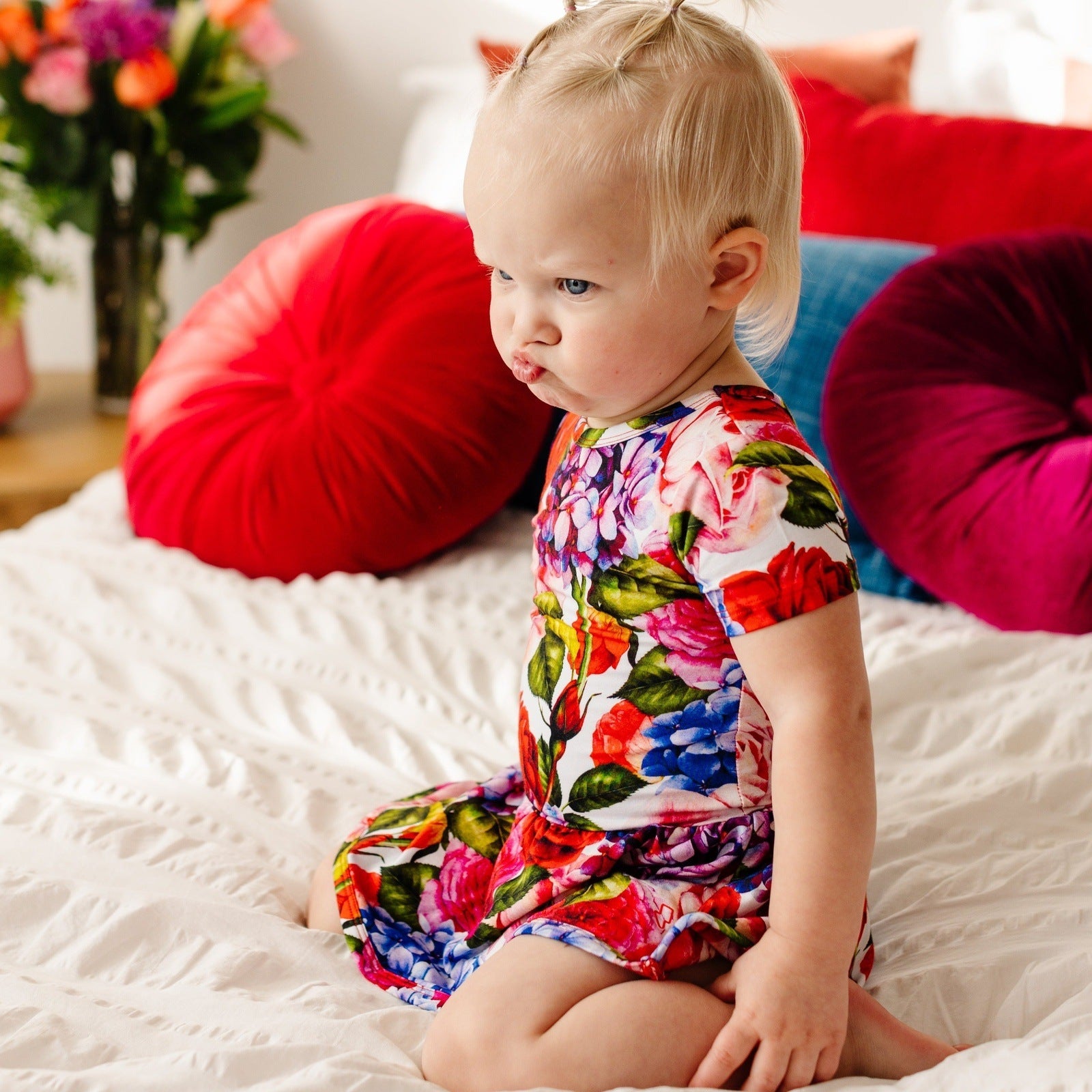 Hydrangea Rose Short Sleeve Leotard Dress