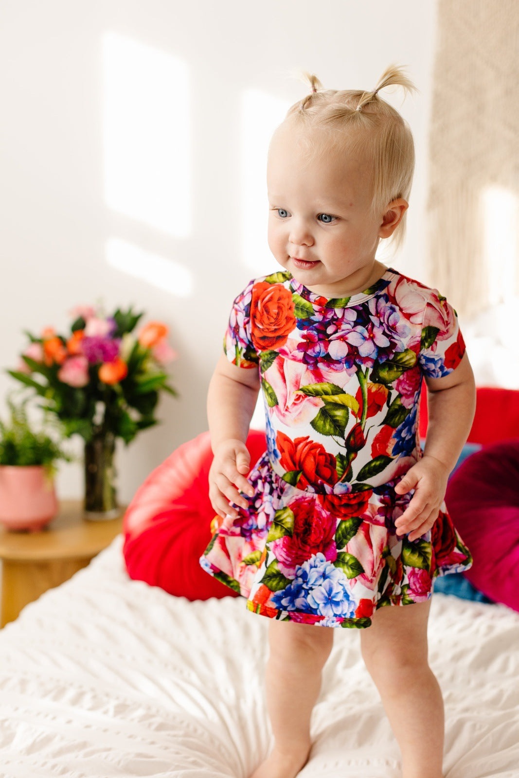 Hydrangea Rose Short Sleeve Leotard Dress