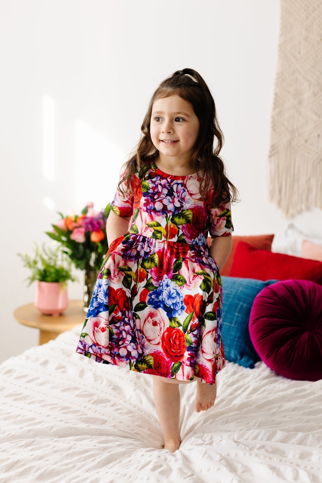 Hydrangea Rose Short Sleeve Skater Dress