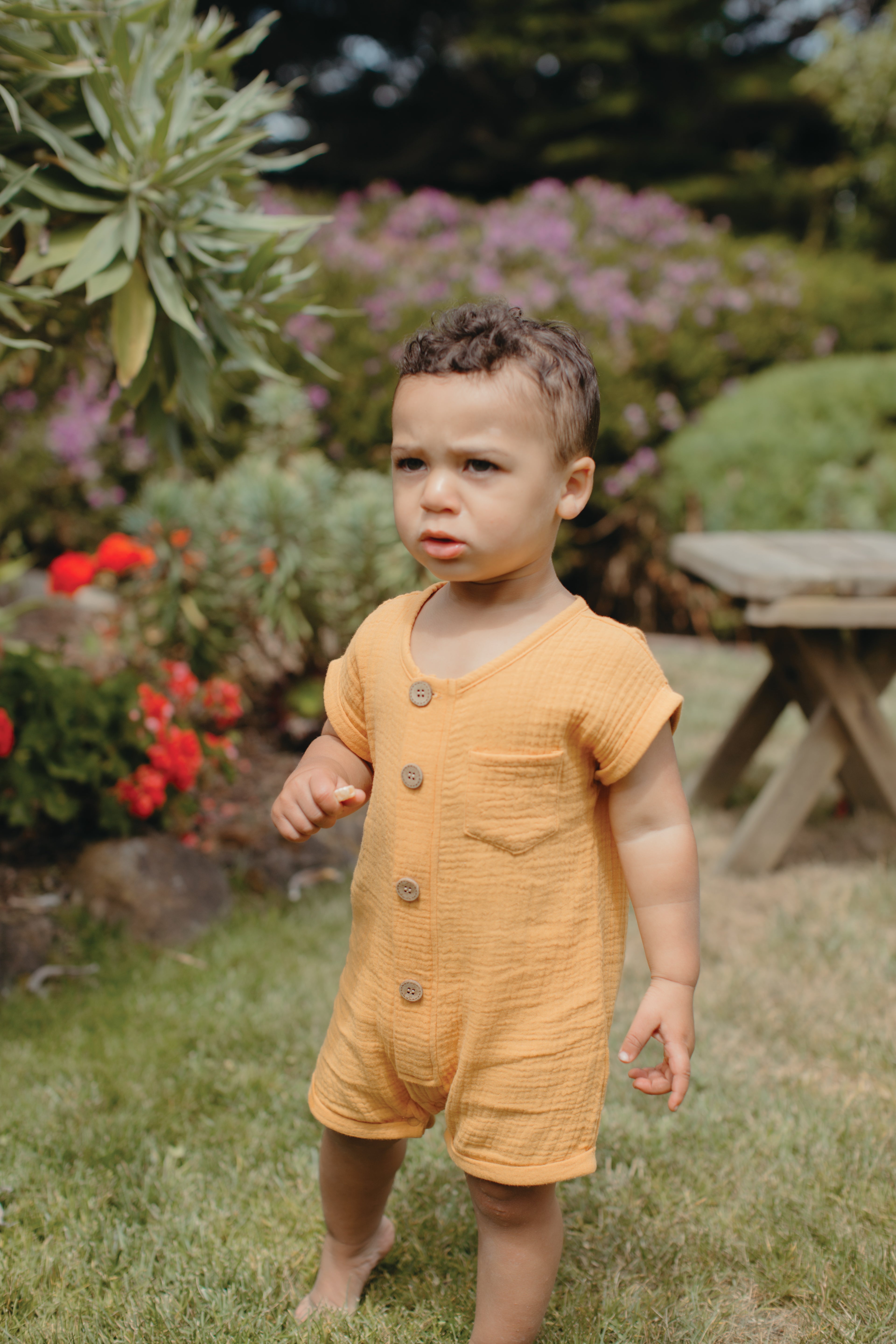 Muslin Short Sleeve Romper - Mustard