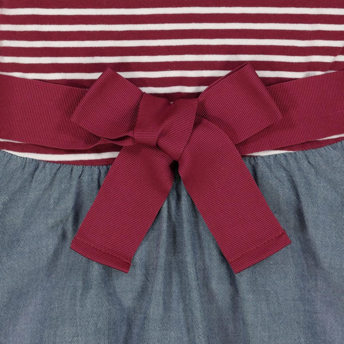 Lightweight Blocked Skater Dress - Berry Stripe with Chambray