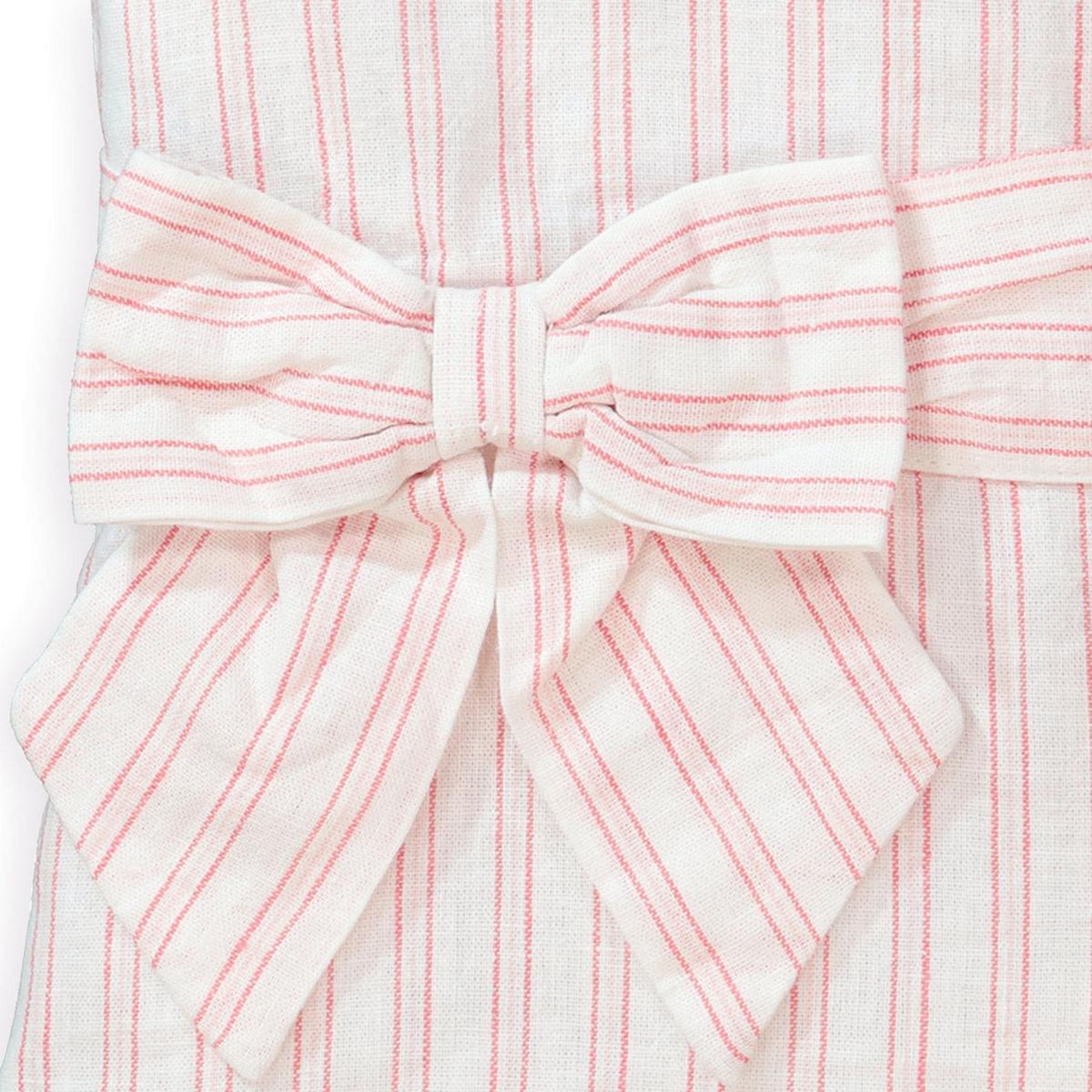 Flutter Sleeve Button Back Top - Soft Red Ticking Stripe