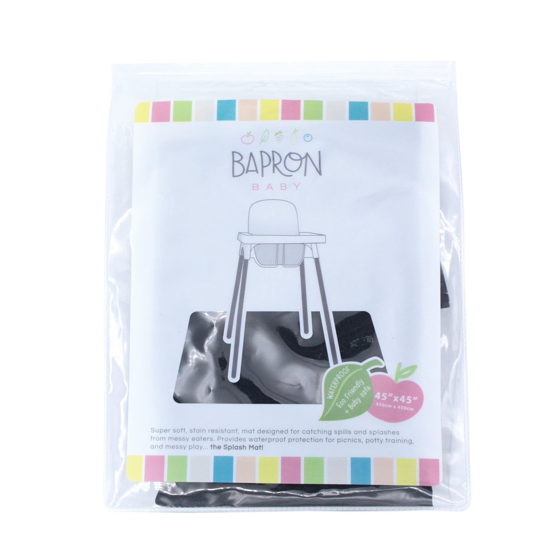 Solid Black Minimalist Splash Mat - A Waterproof Catch-All for Highchair Spills and More!  BapronBaby   