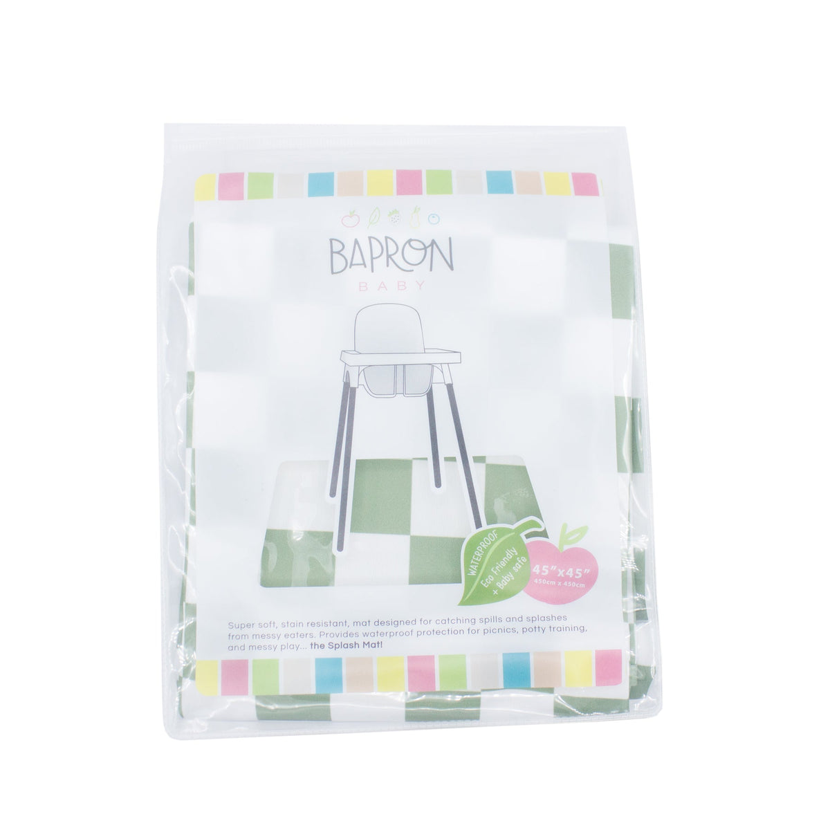 Sage Checkerboard Splash Mat  - A Waterproof Catch-All for Highchair Spills and More!