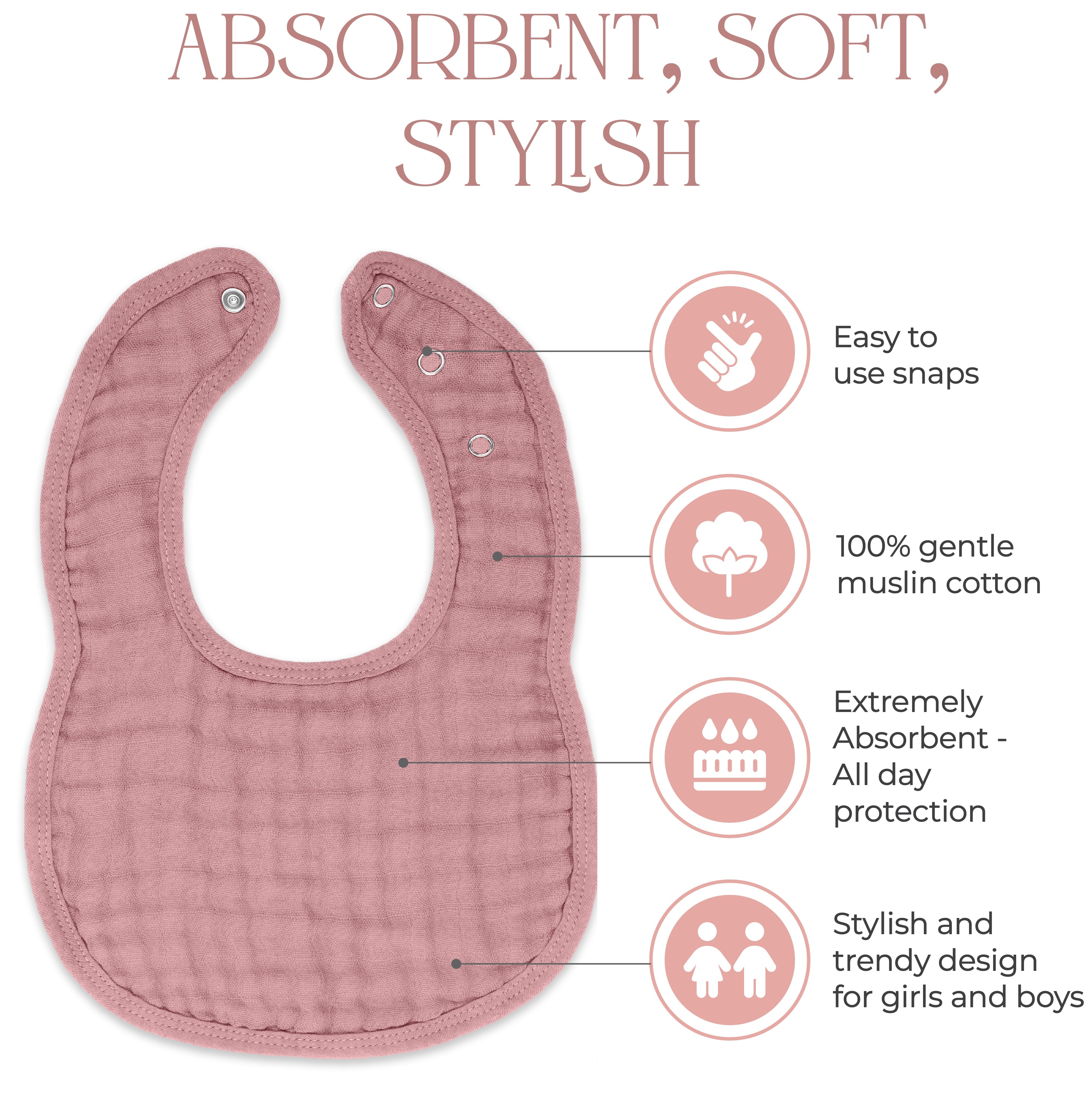 Muslin Bibs by Comfy Cubs - Mauve