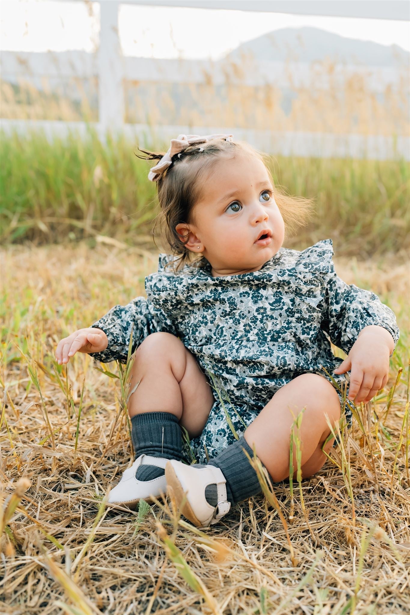 Liberty Floral Long Sleeve Ruffle Bubble Romper  Mebie Baby   