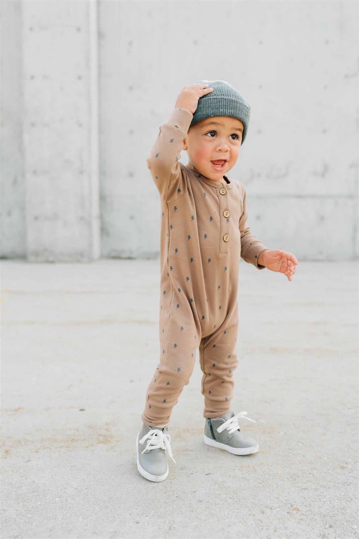 Lightening Bolt Long Sleeve Button Romper  Mebie Baby   