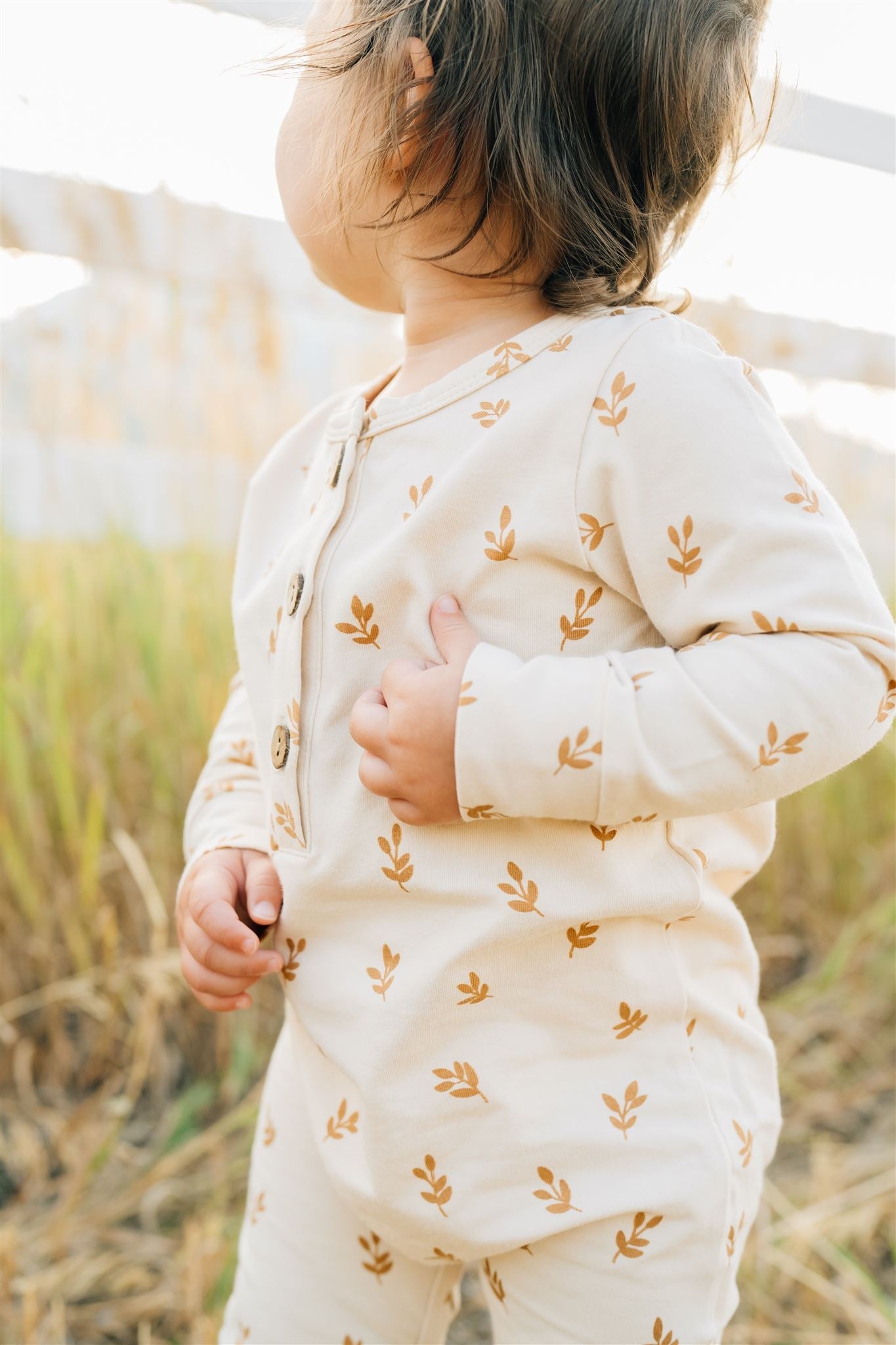 Vines Long Sleeve Button Romper  Mebie Baby   