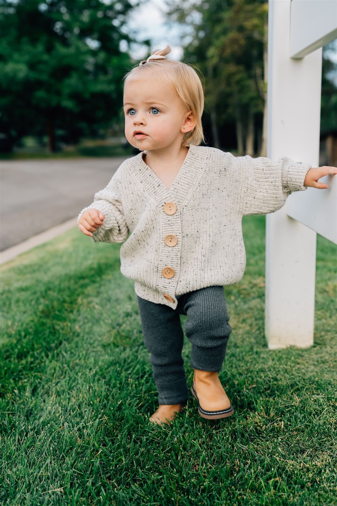 Heather Grey Chunky Knit Cardigan  Mebie Baby   