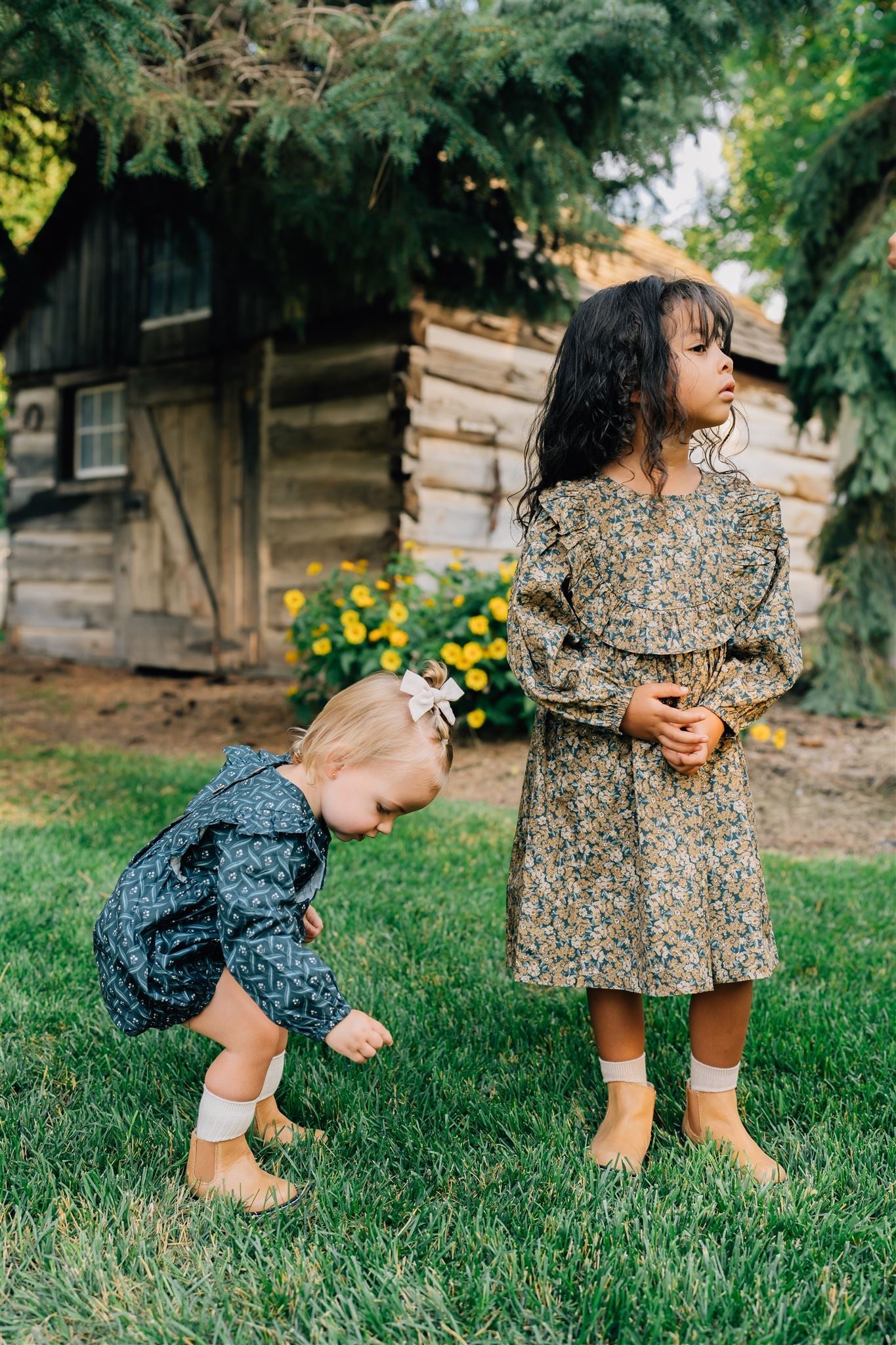 Venetian Floral Long Sleeve Ruffle Cotton Dress  Mebie Baby   