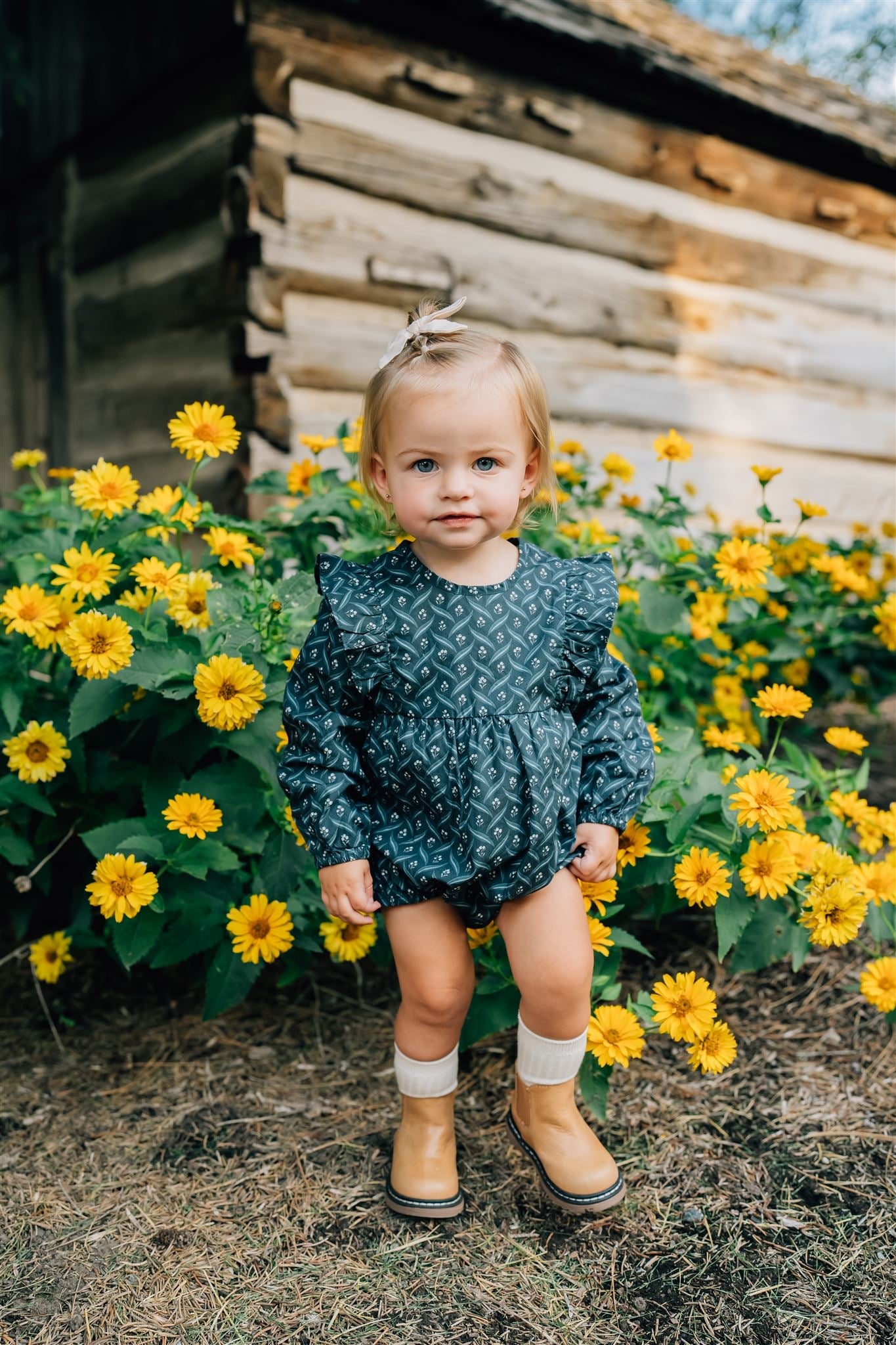 Navy Berry Long Sleeve Ruffle Bubble Romper  Mebie Baby   