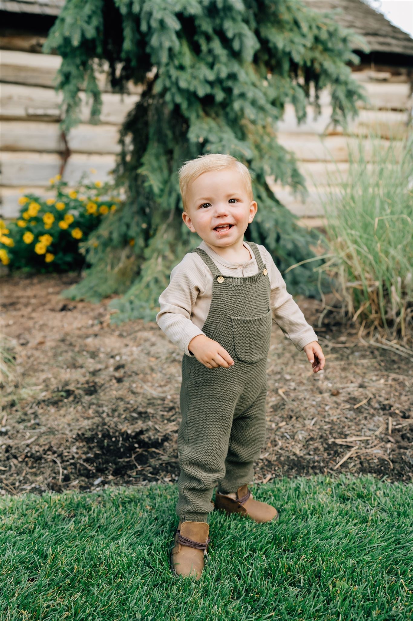 Olive Knit Overalls  Mebie Baby   