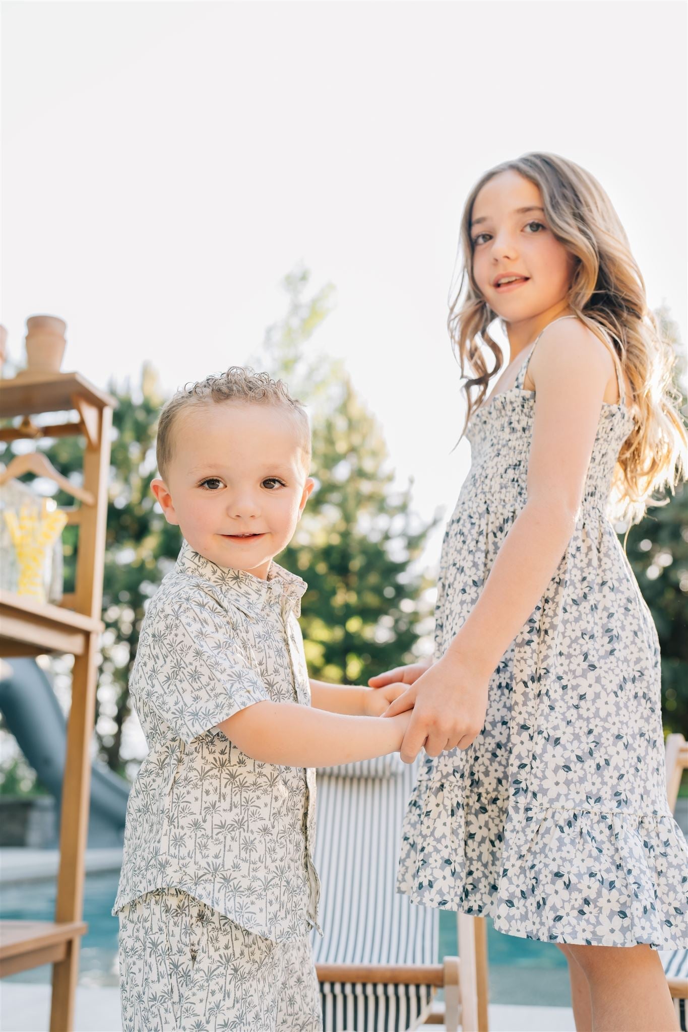 Blue Floral Linen Dress  Mebie Baby   