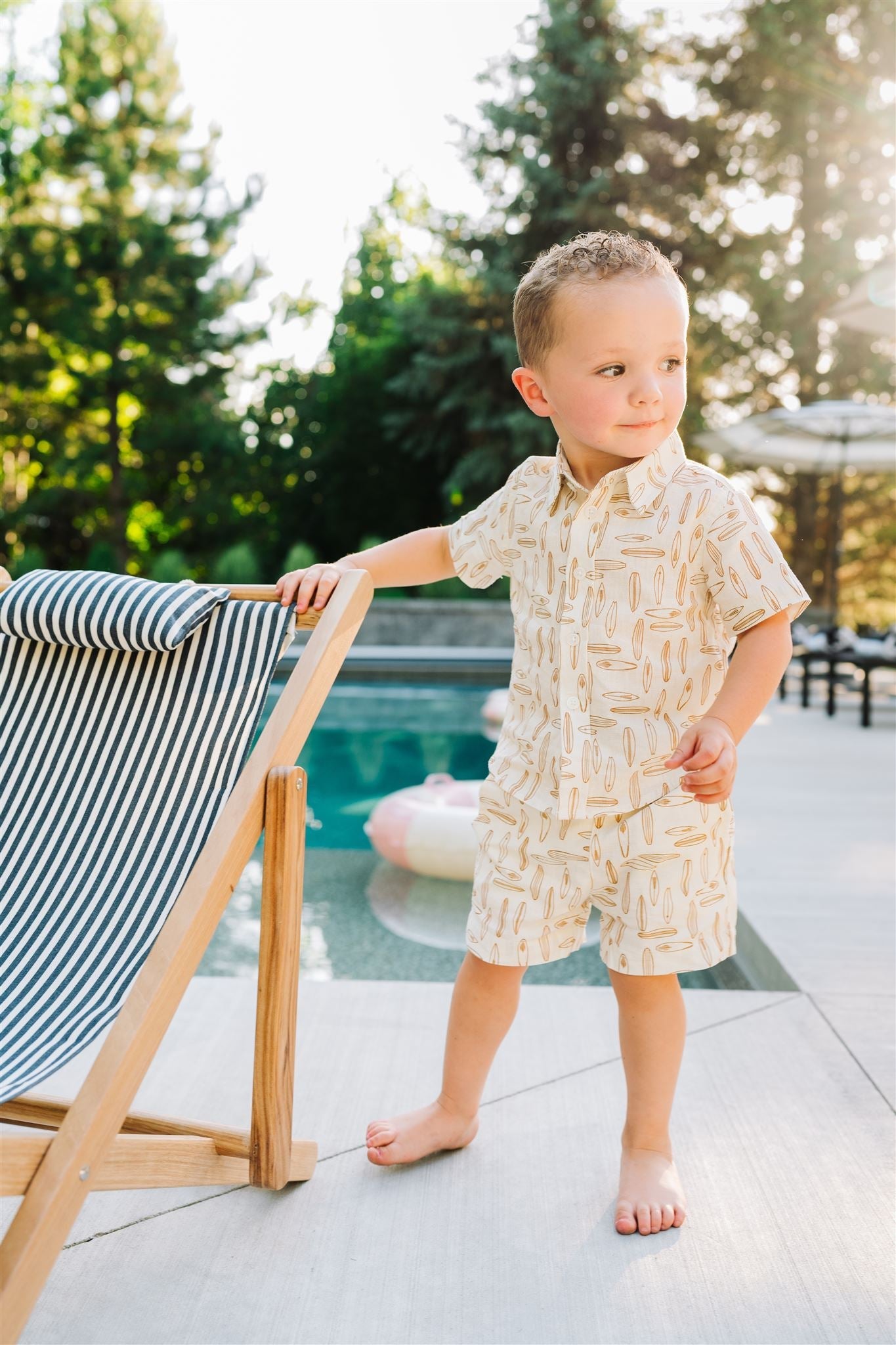 Surfboard Linen Button Up Shirt  Mebie Baby   